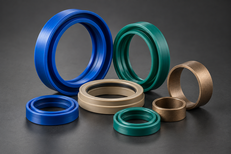 Hydraulic rod seals, piston seals and guide rings