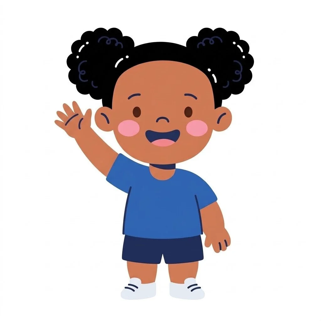 Mia, the Language guide, waving