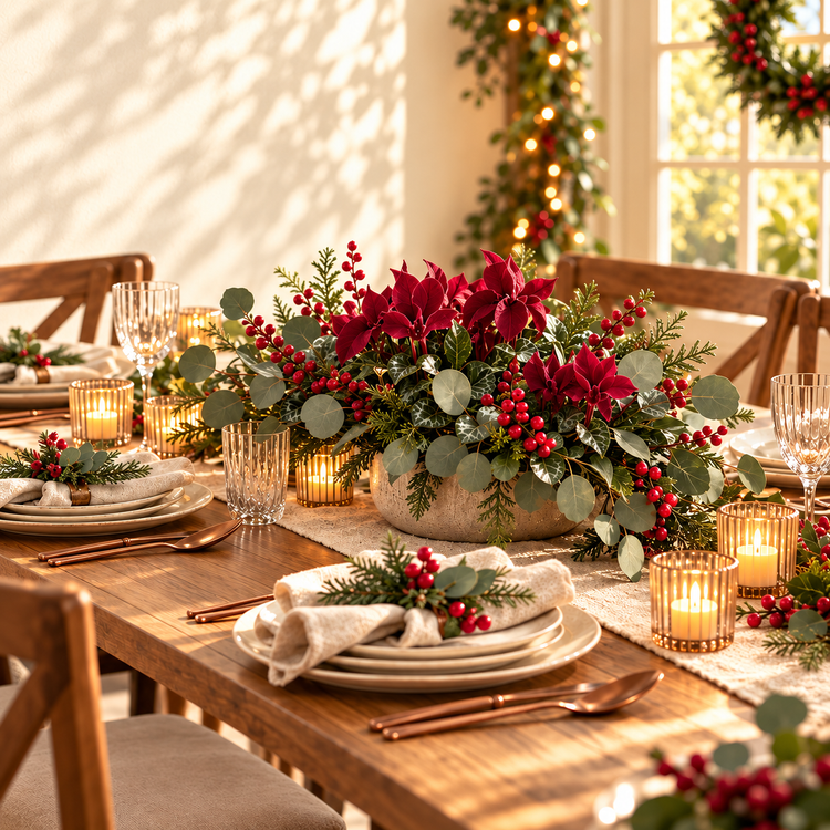 Christmas Berry & Eucalyptus table design concept