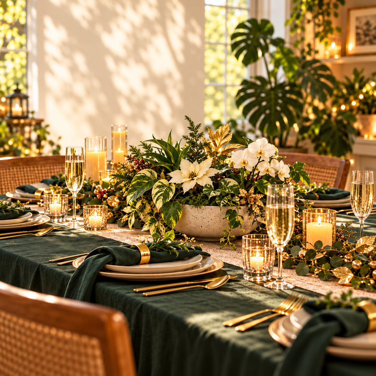 New Year's Gold & Green table design concept