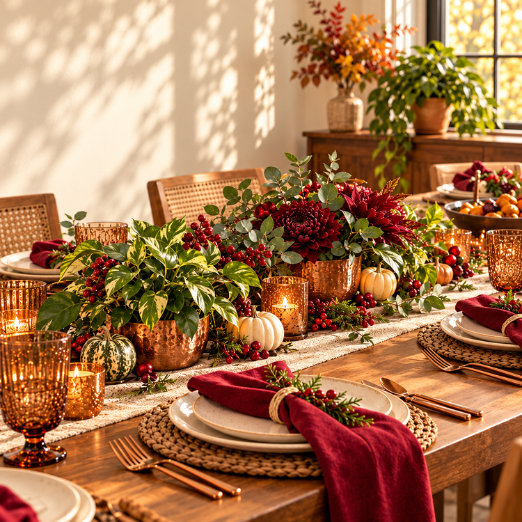 Thanksgiving Cranberry & Copper table design concept