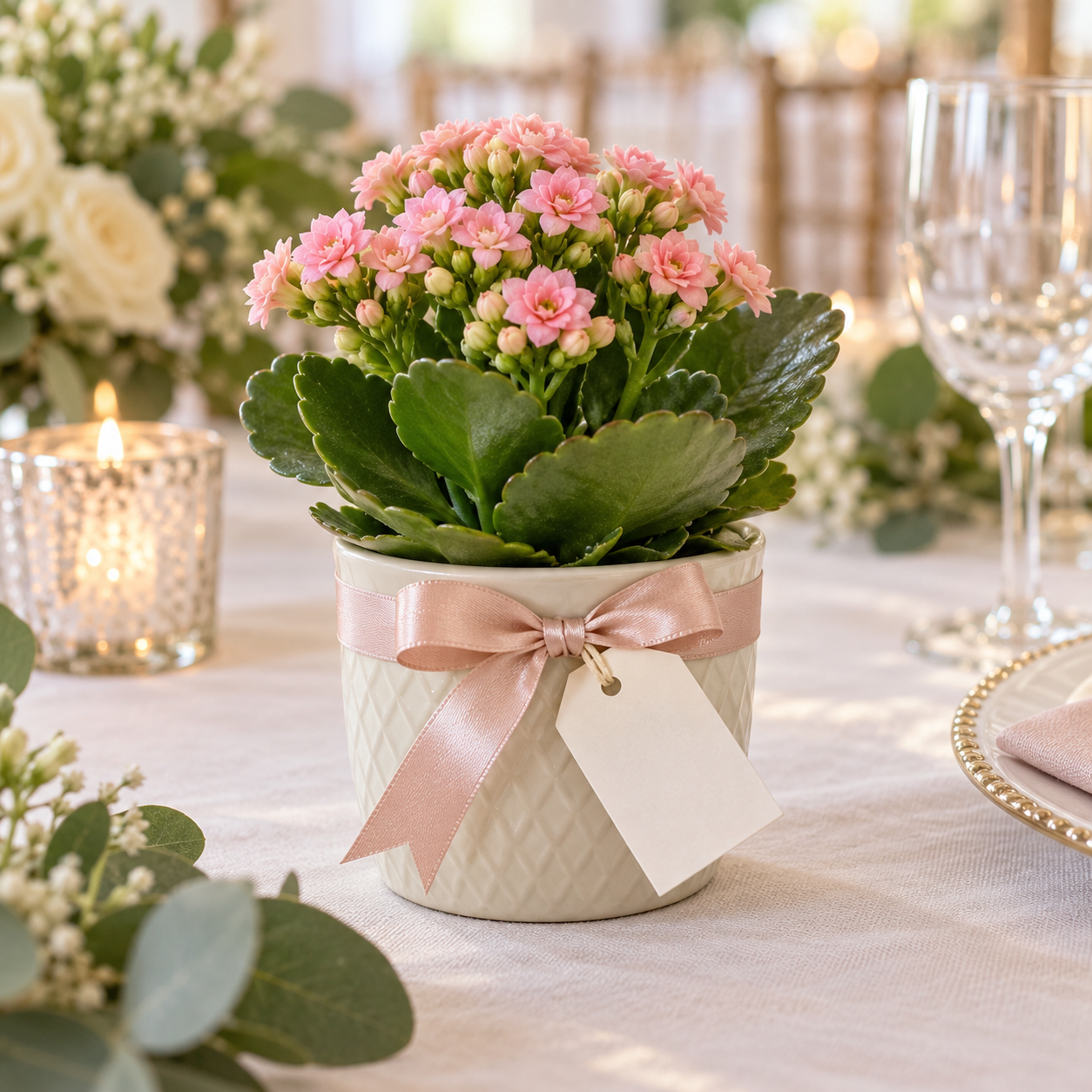 Flowering Kalanchoe Favor — premade plant display concept