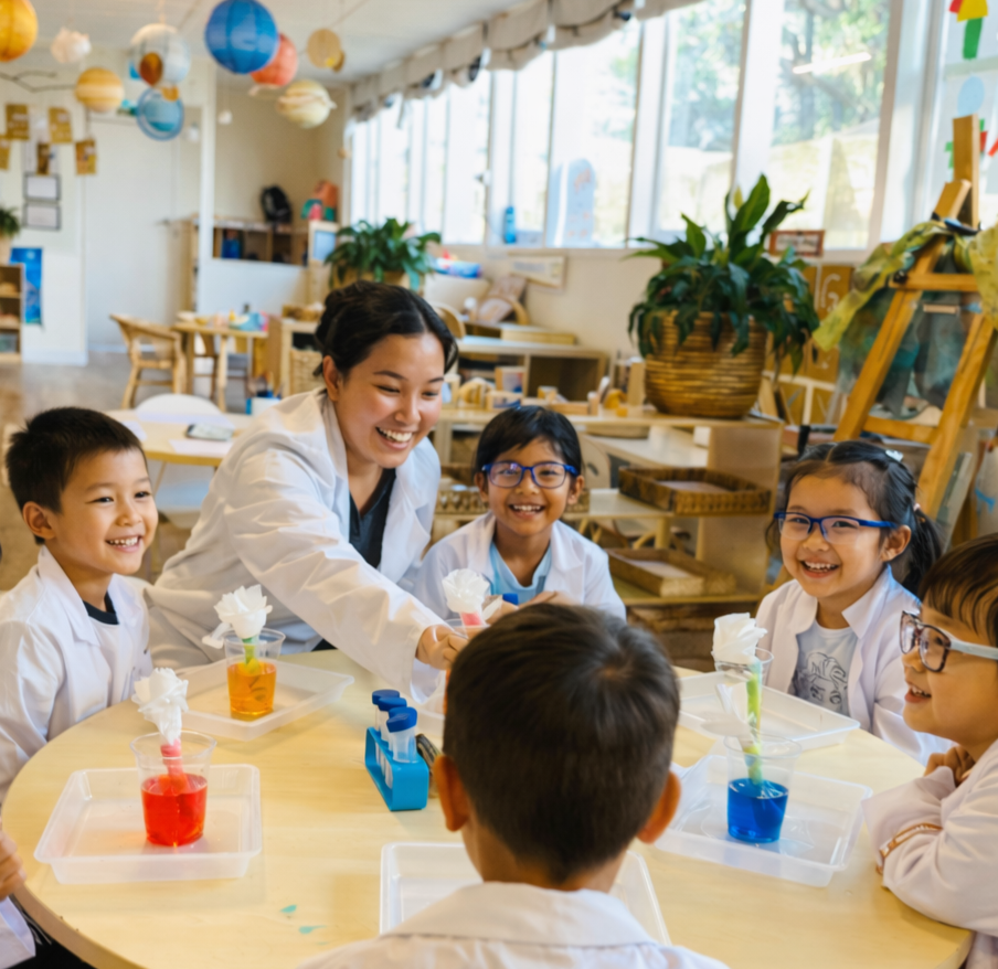 Educator extending children’s thinking during a science experience