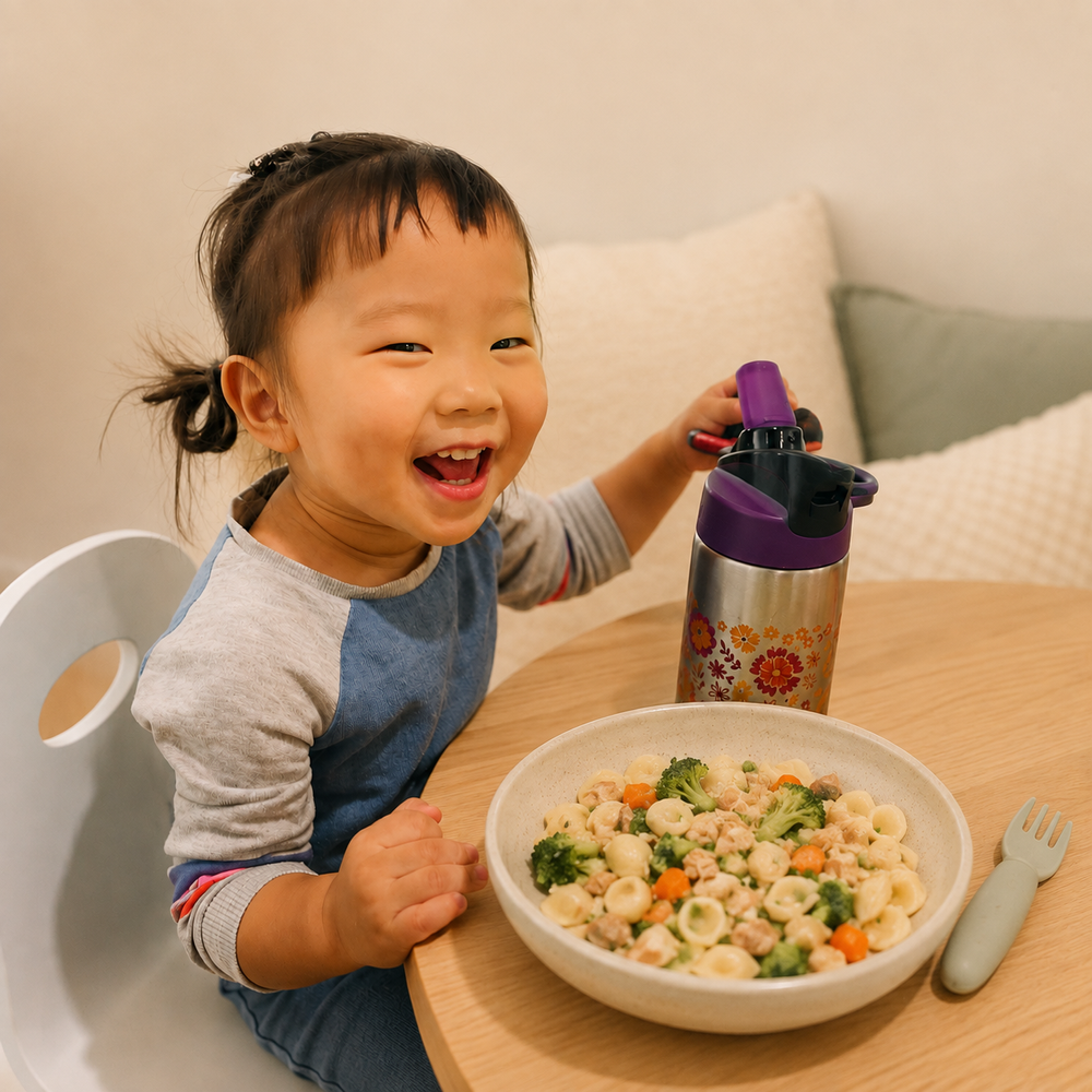 Child enjoying a freshly prepared meal at Kelvin Kindergarten.