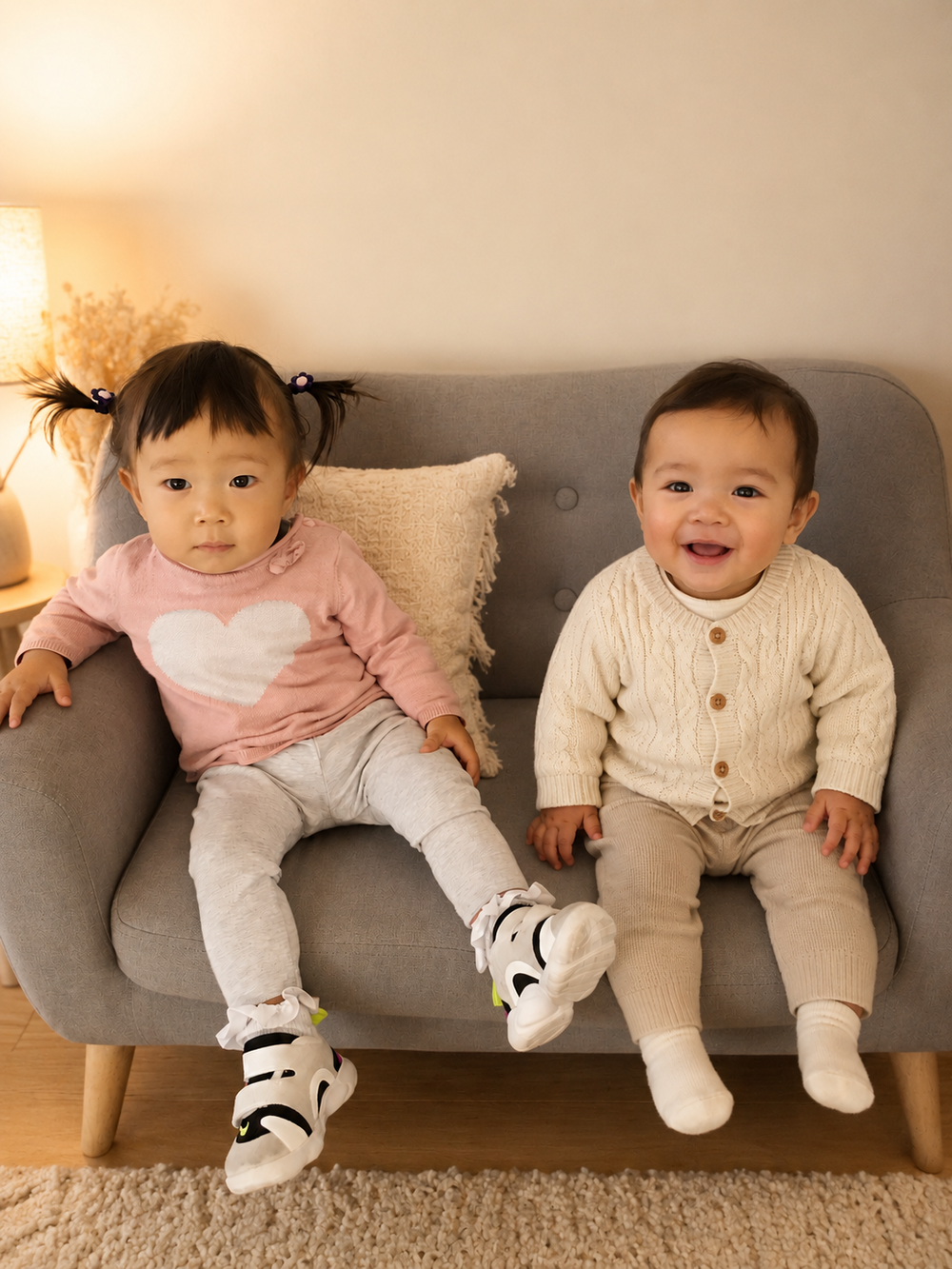 Two young toddlers sitting together in a calm and welcoming room.