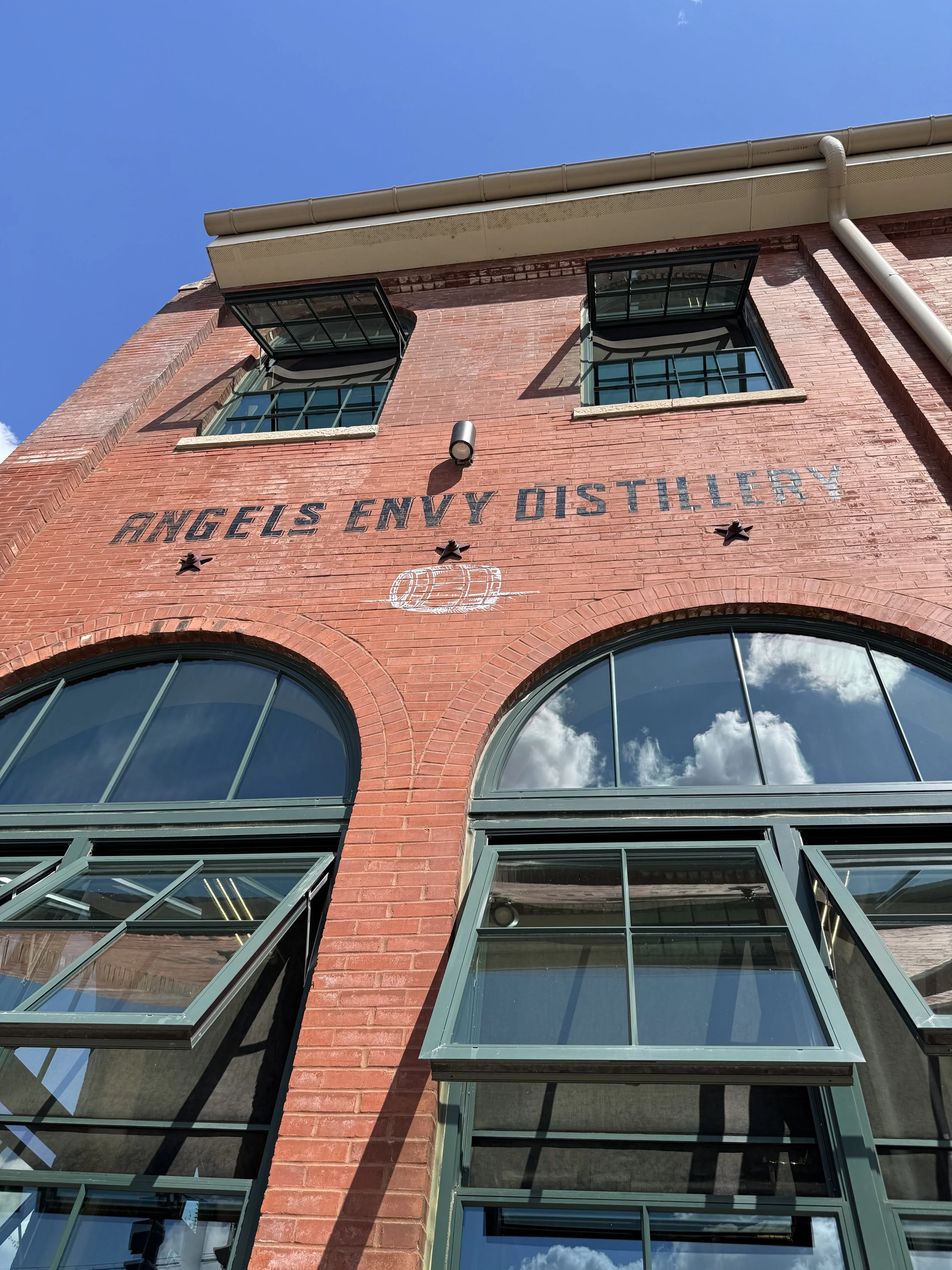 The red brick facade of Angel's Envy Distillery