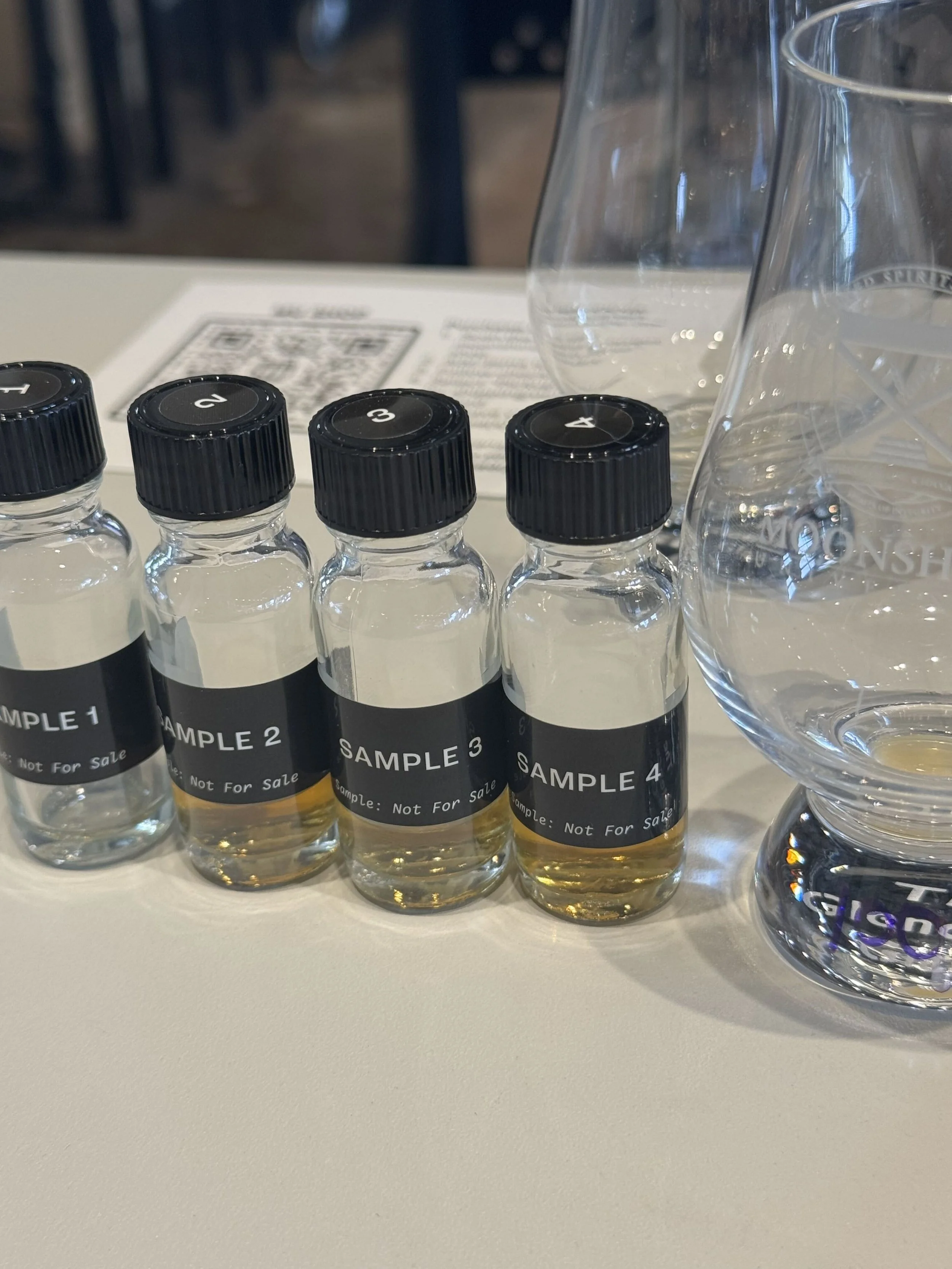 Three sample vials with a Glenairn Whiskey Glass