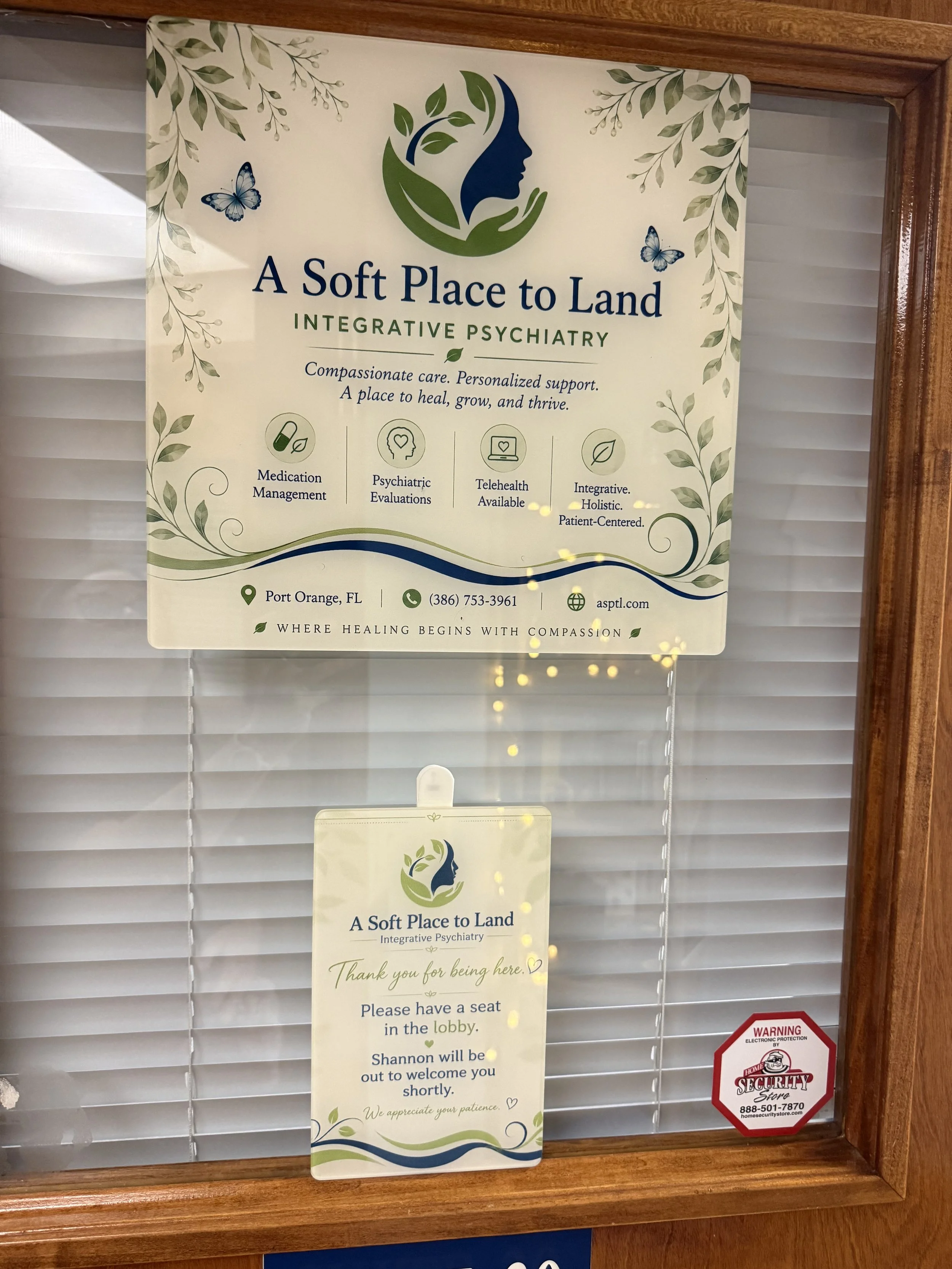 A Soft Place to Land Integrative Psychiatry office sign in Port Orange, Florida