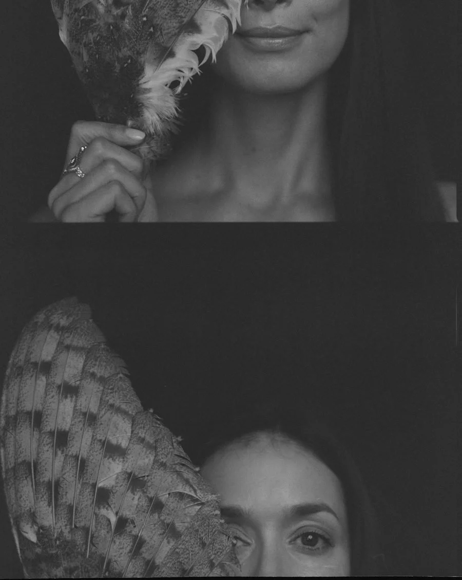 Alexandra Liveris — portrait with owl feathers