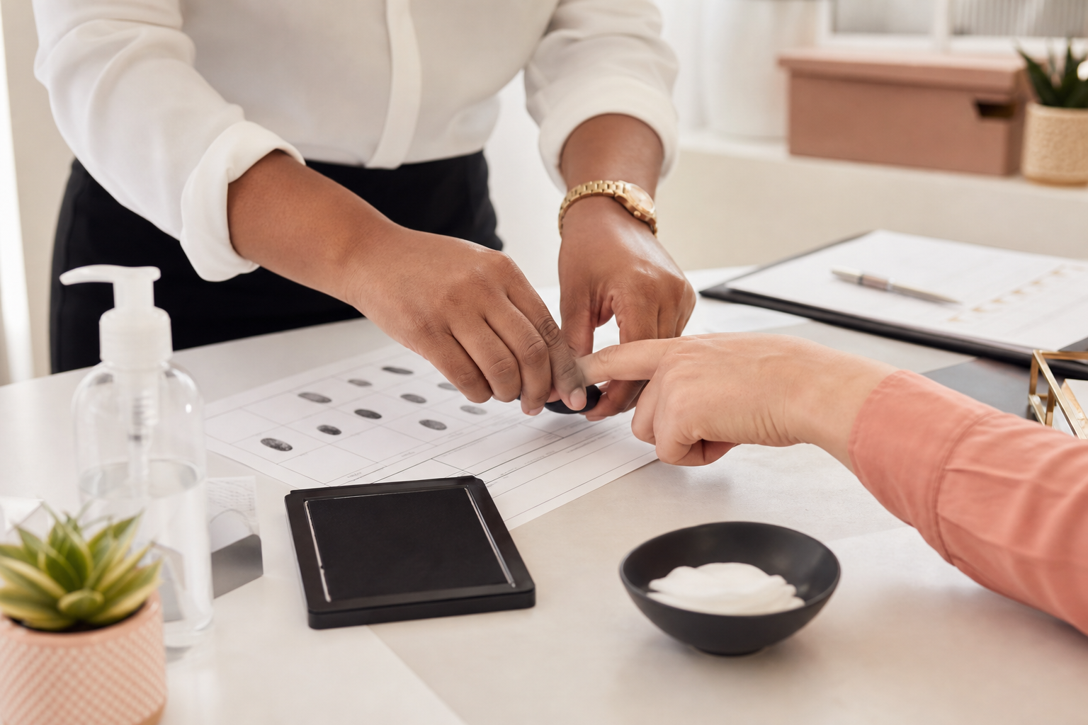 Professional fingerprint cards prepared for a client