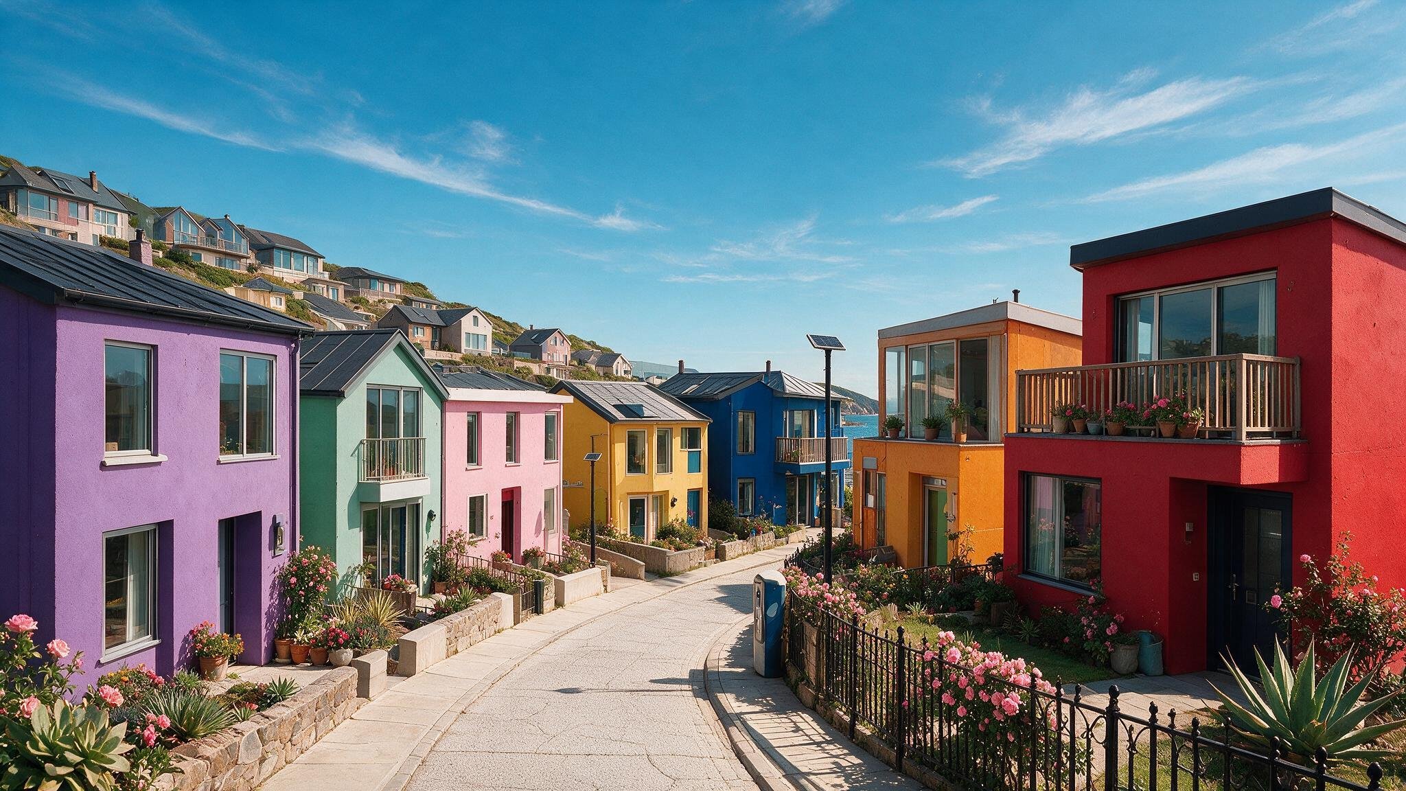 Vibrant Cornish street scene representing the varied character of local homes