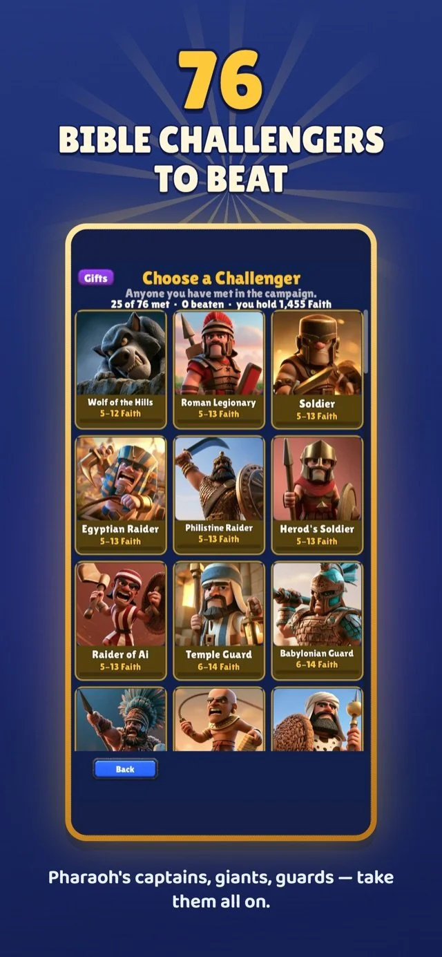 Choosing an opponent from a roster of Bible challengers