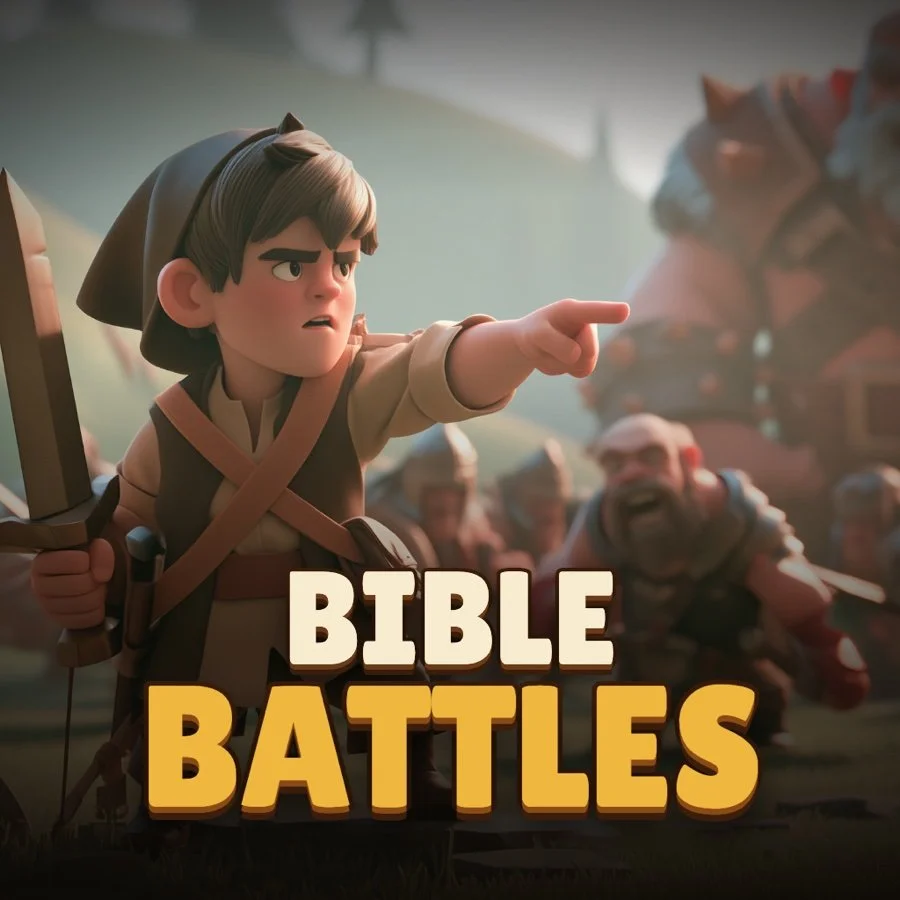 A shepherd boy with a sword points his army toward the enemy line