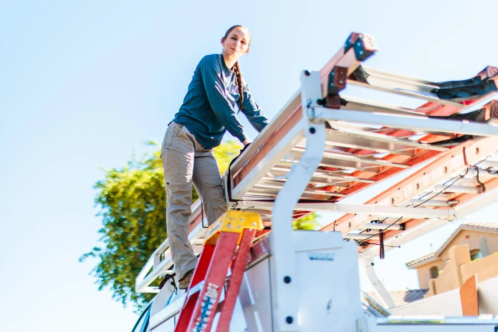 Sharee ladder rooftop electrical work — RSB Electrical, Mesa AZ