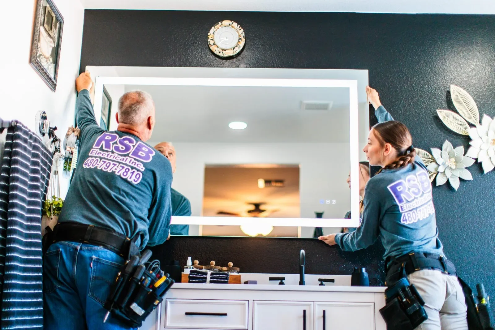 Vanity lighting install two electricians — RSB Electrical, Mesa AZ