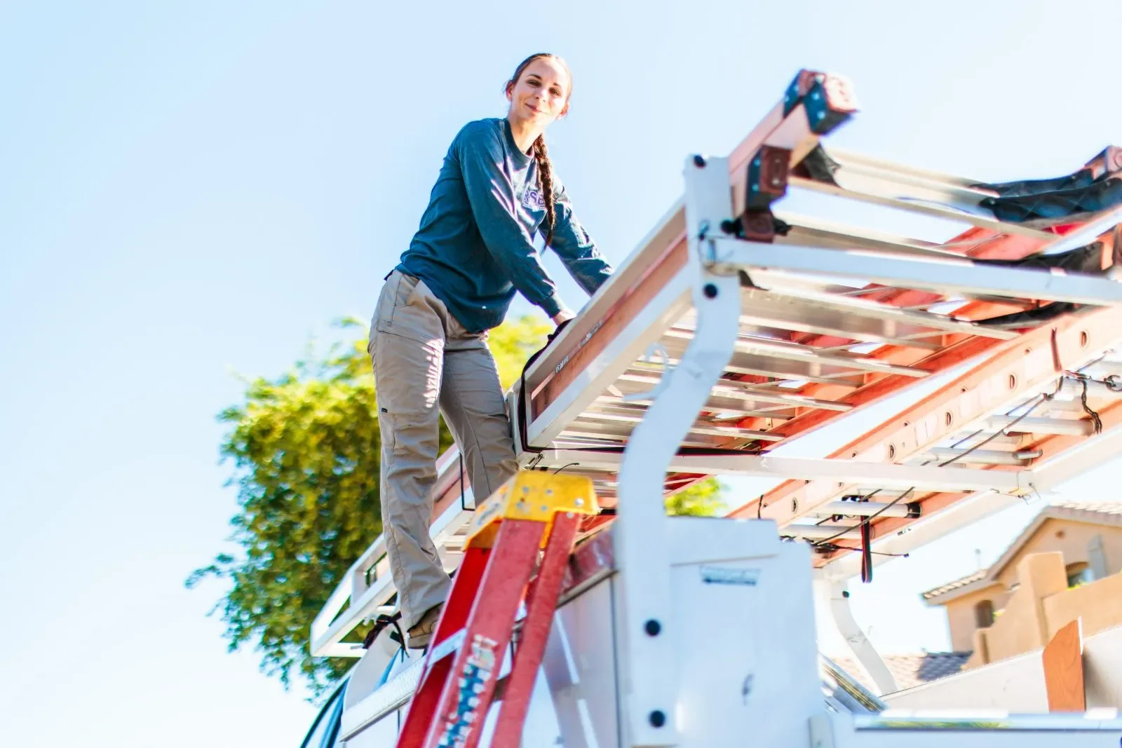 Electrician ladder pole light access — RSB Electrical, Mesa AZ