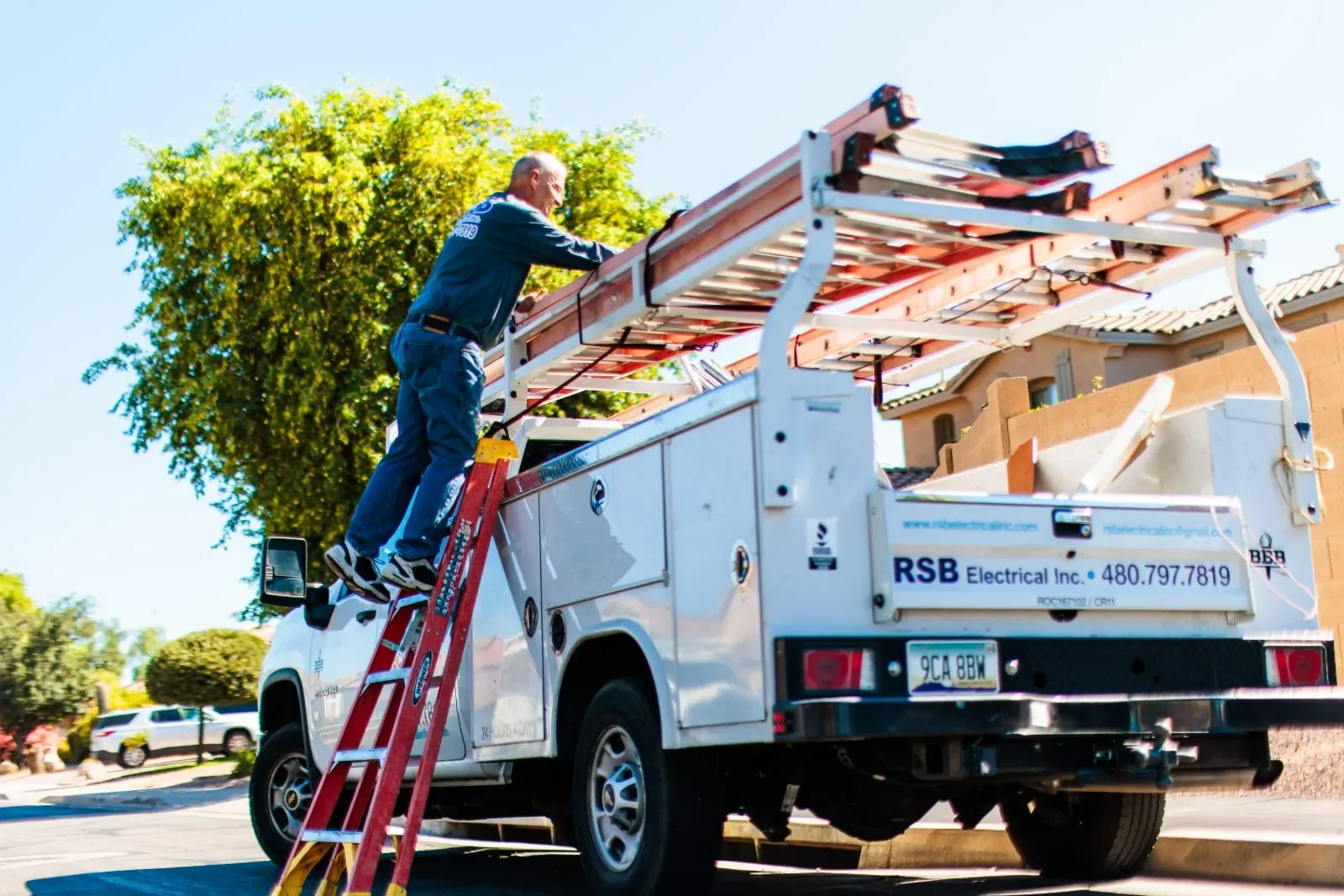 Service truck ladder rack commercial call — RSB Electrical, Mesa AZ