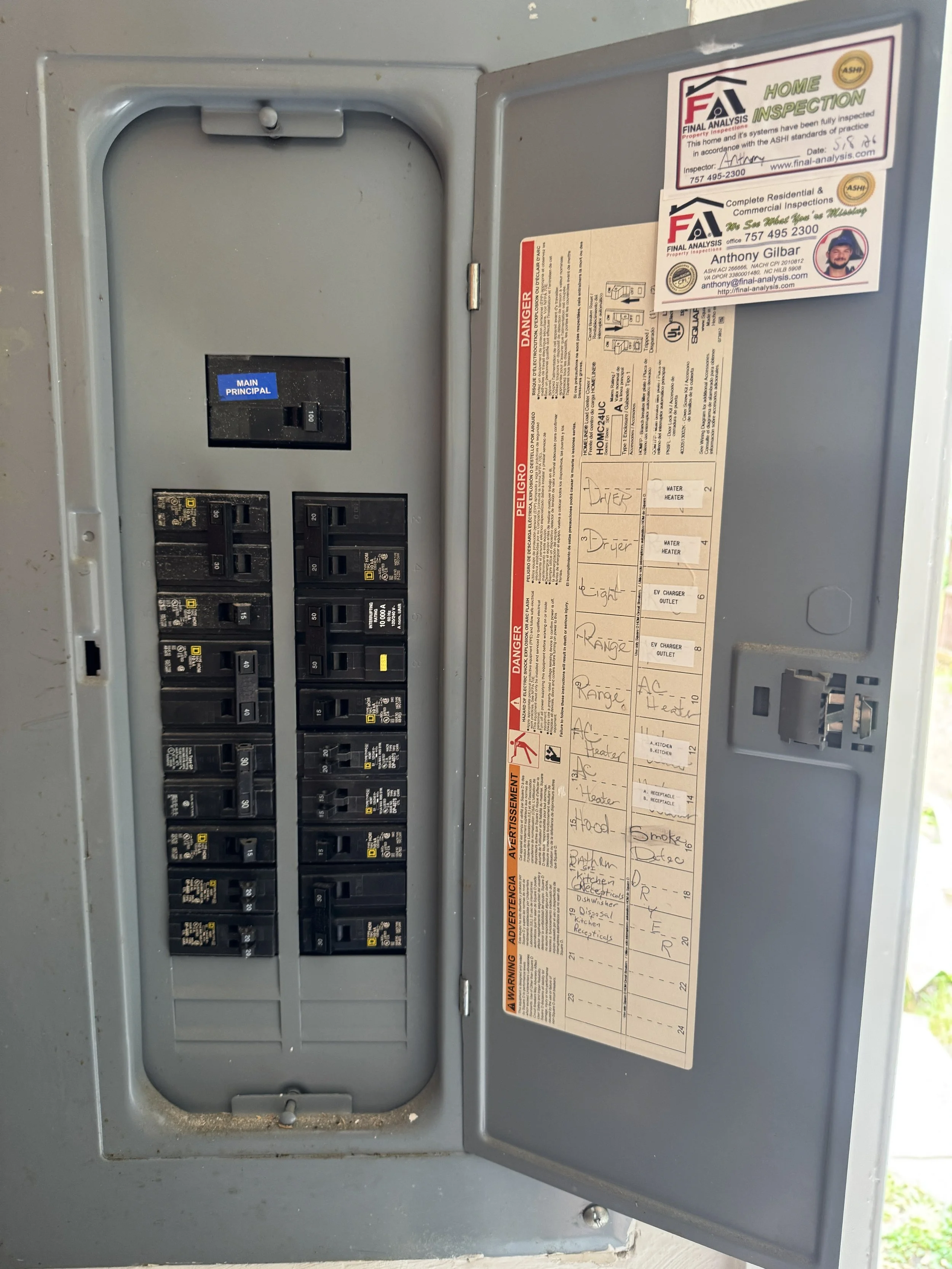 Replacement breaker panel with a labeled directory in a Chesapeake, VA home