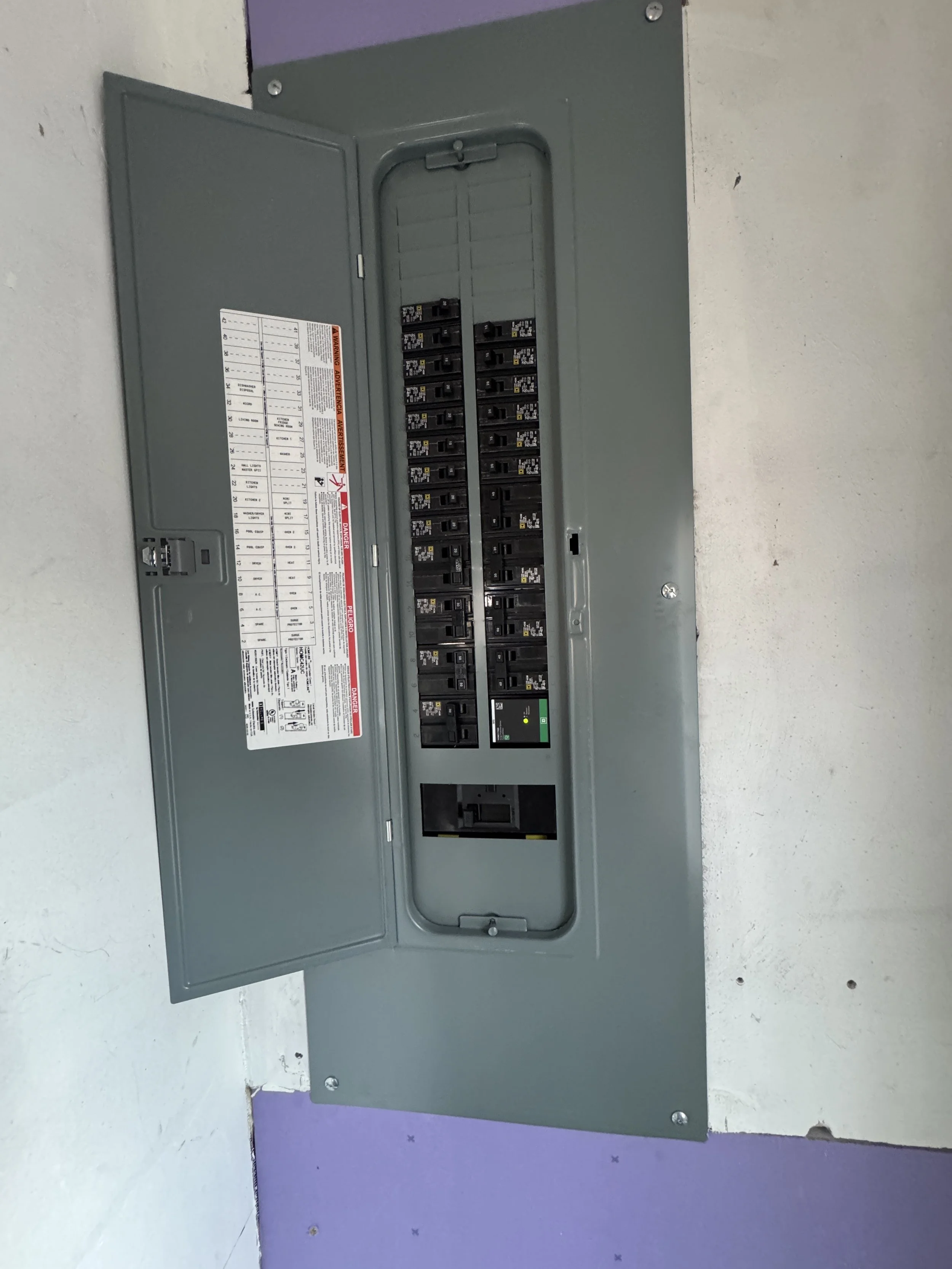 Breaker directory inside the main panel of an older Chesapeake, VA home