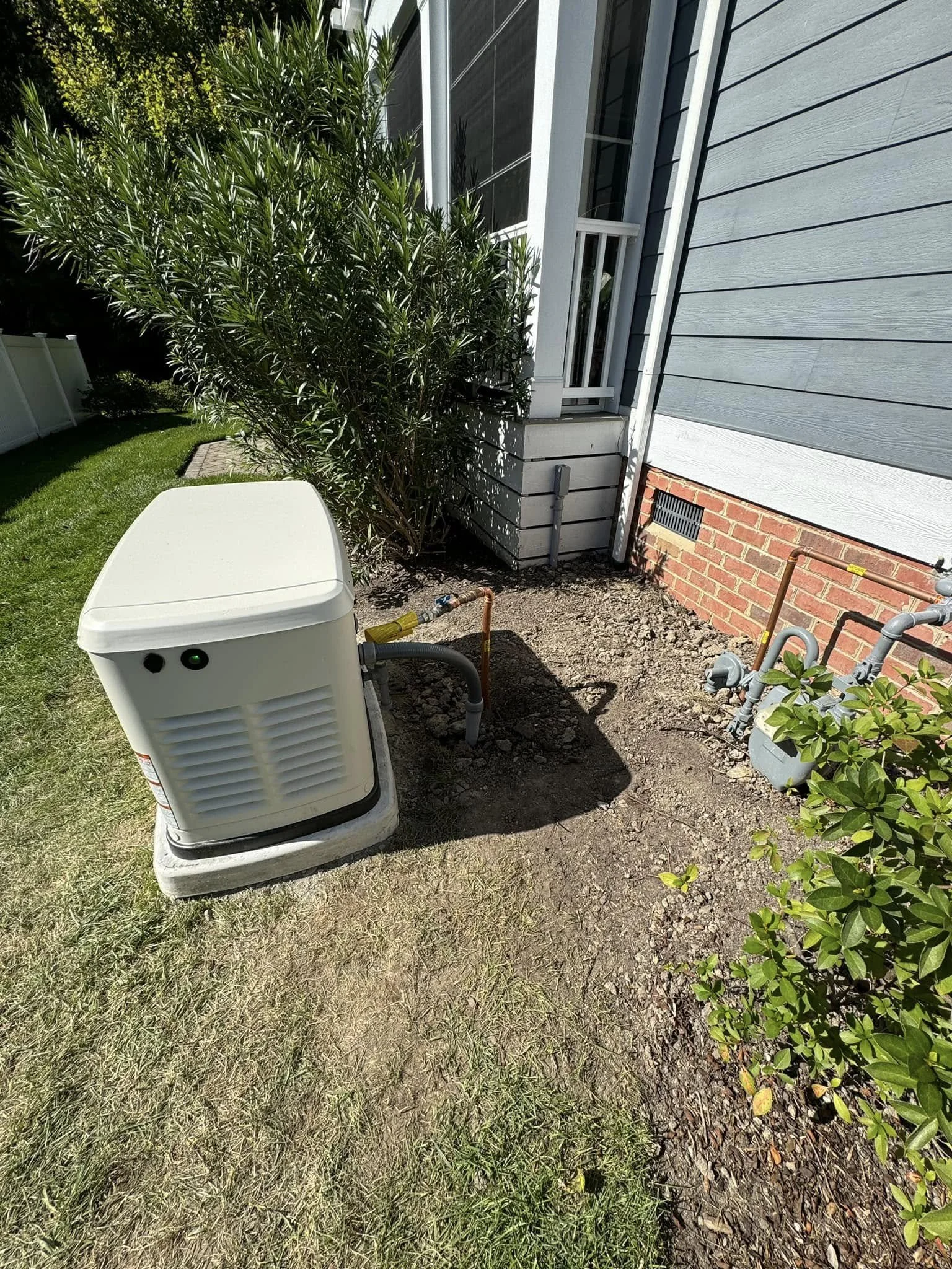Standby generator running on propane through a cold-weather outage in Suffolk, VA
