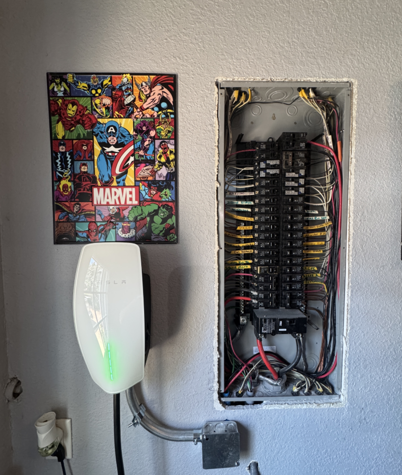 New electrical box installed alongside an EV charger in Suffolk, VA