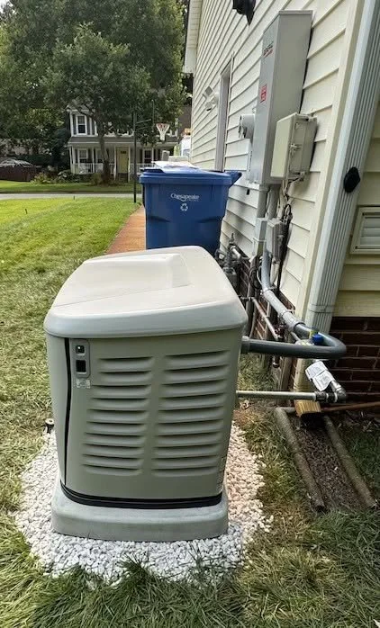 Finished standby generator and transfer switch installation at a Suffolk, VA home