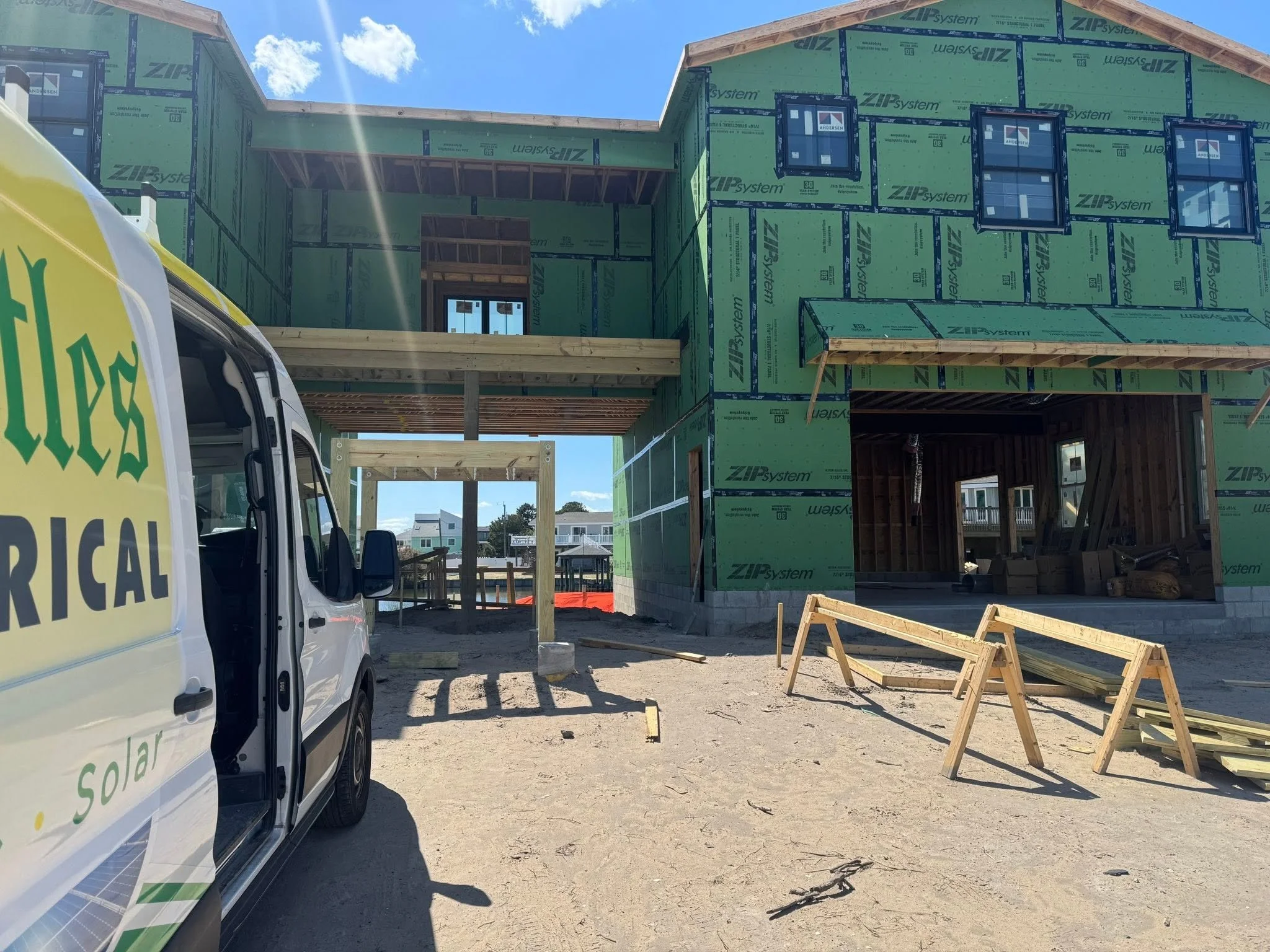Castles Electrical van at a Chesapeake, VA house under construction