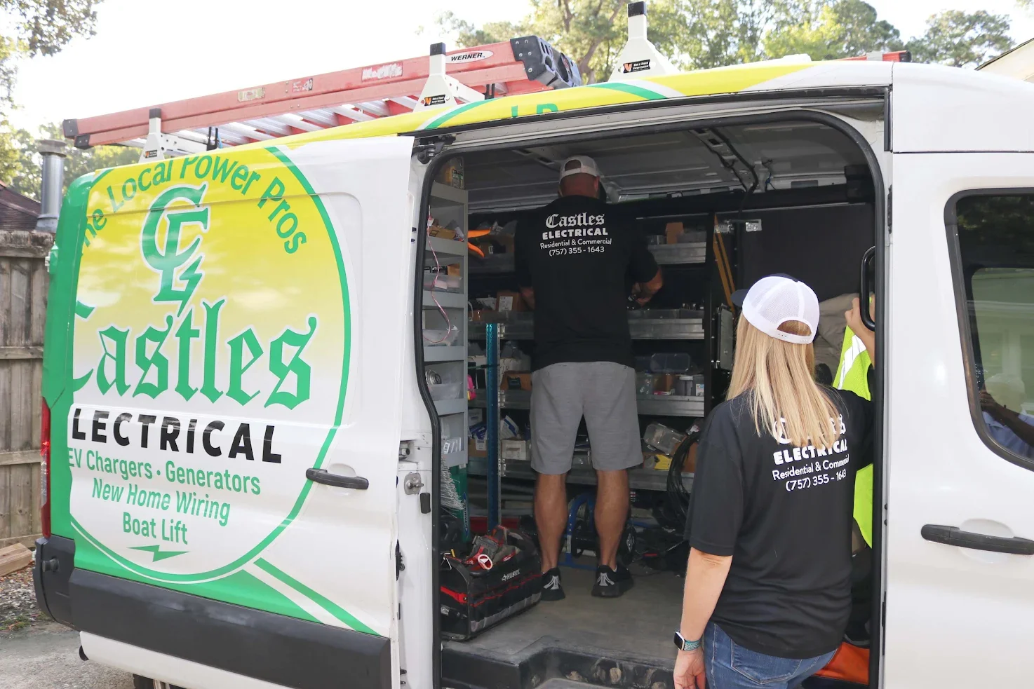Castles Electrical technicians working from the service van