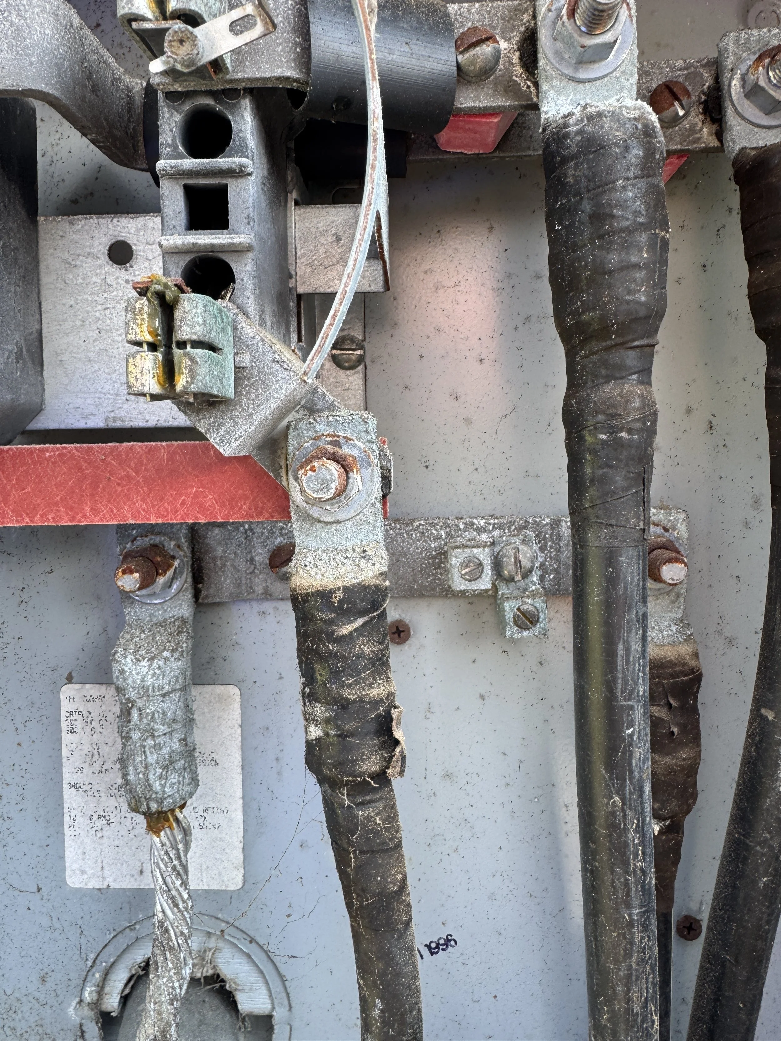 Larger conductors landed on the lugs at the top of an opened panel