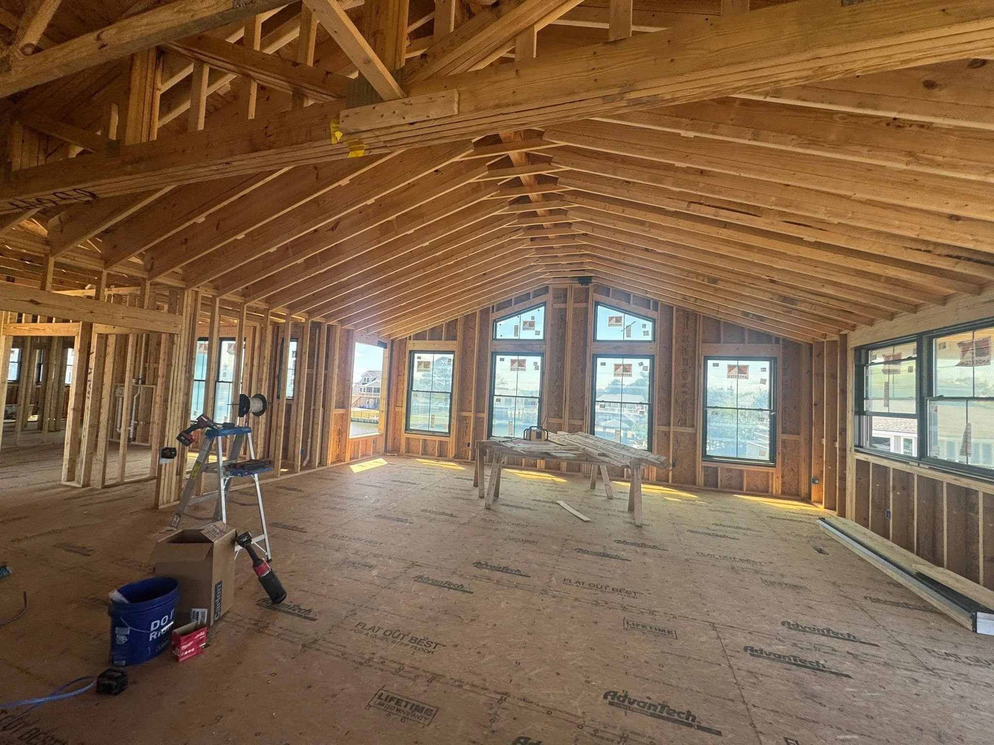 Suffolk, VA house still open to the framing while the wiring goes in