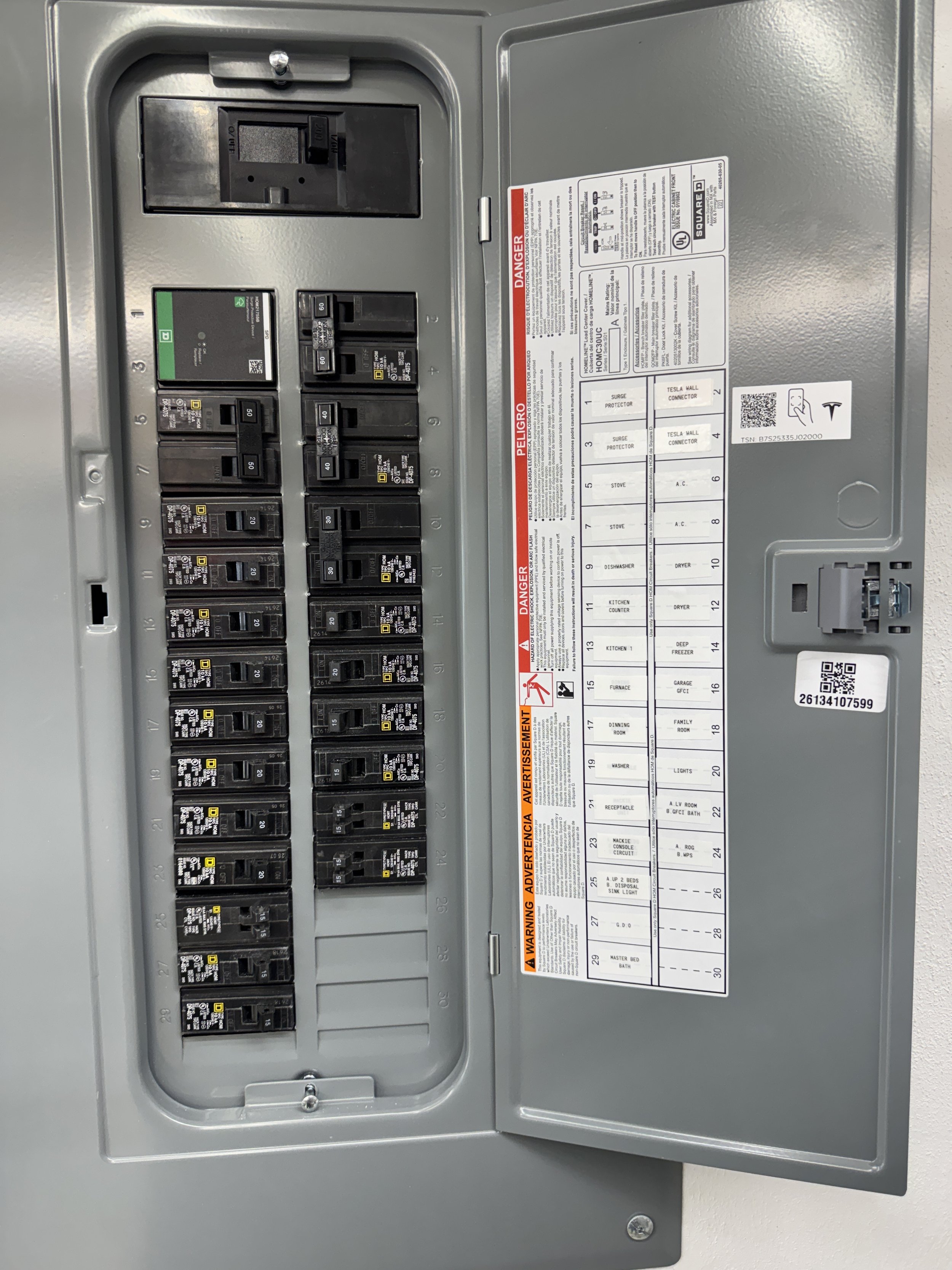 Panel with a labeled directory after a Chesapeake, VA appliance circuit was added
