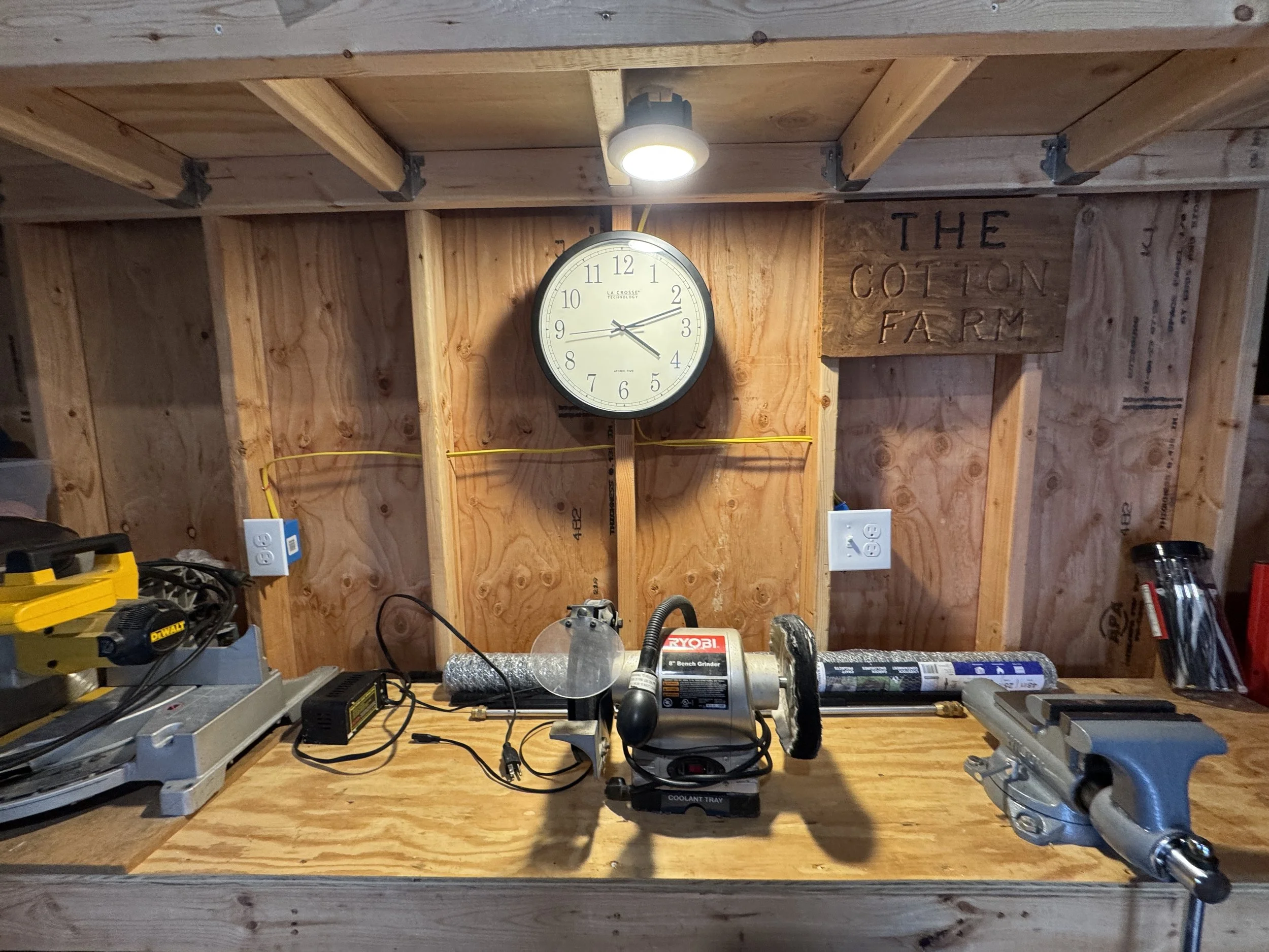 Workbench in a Suffolk, VA shop, lit and powered for the work done there