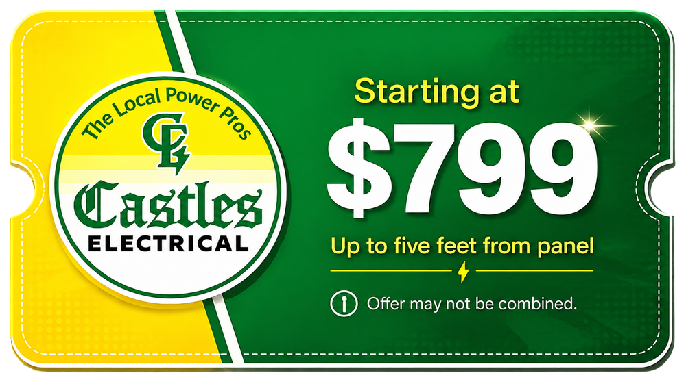 Castles Electrical offer: starting at $799, up to five feet from panel. Offer may not be combined.