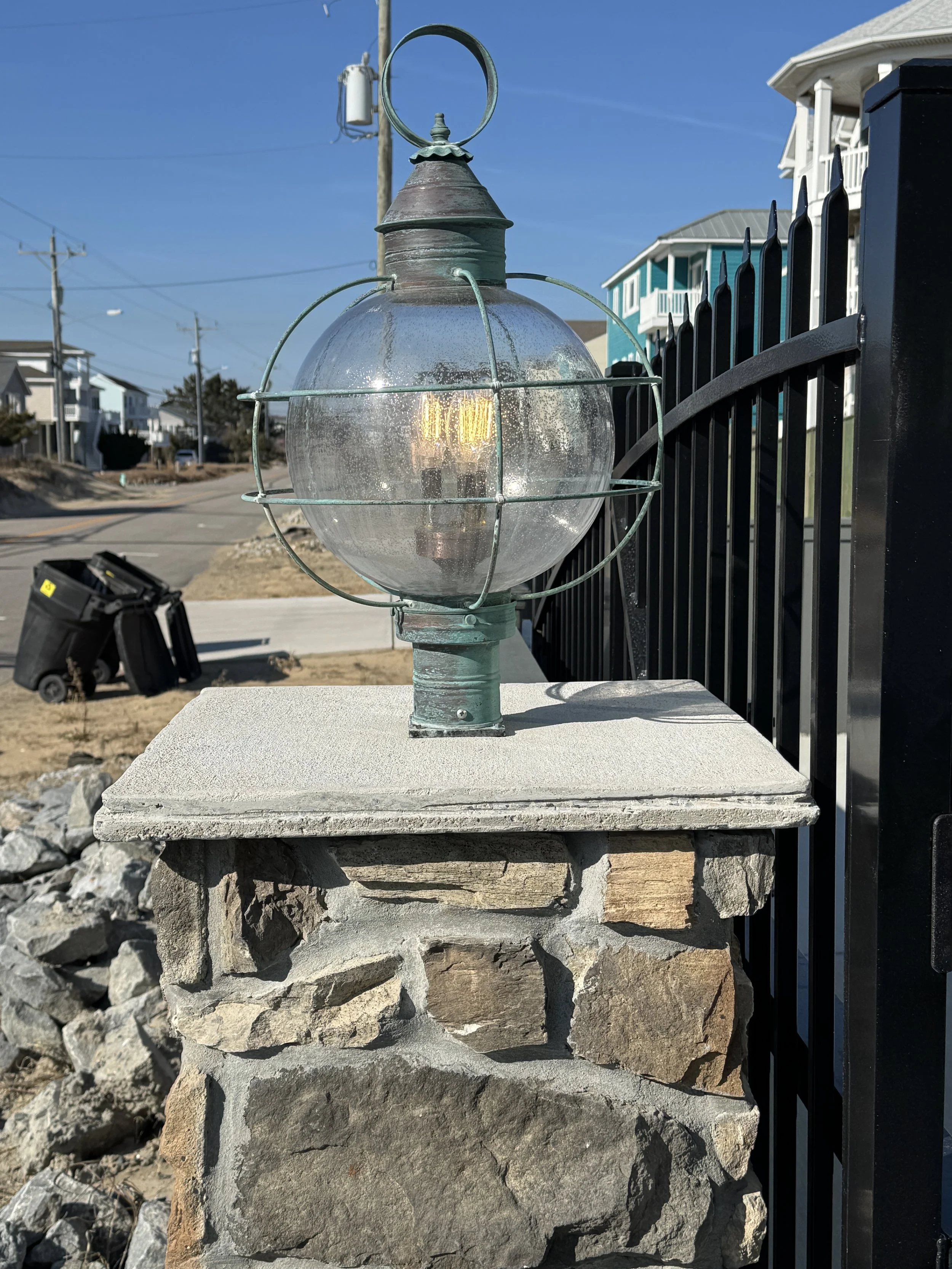 Post lantern on a stone pier at a front gate in Norfolk, VA