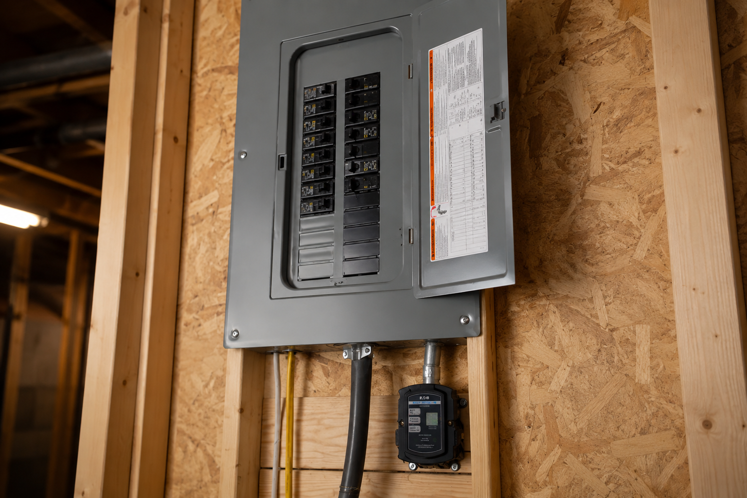 Newly installed breaker panel on a Chesapeake, VA wall