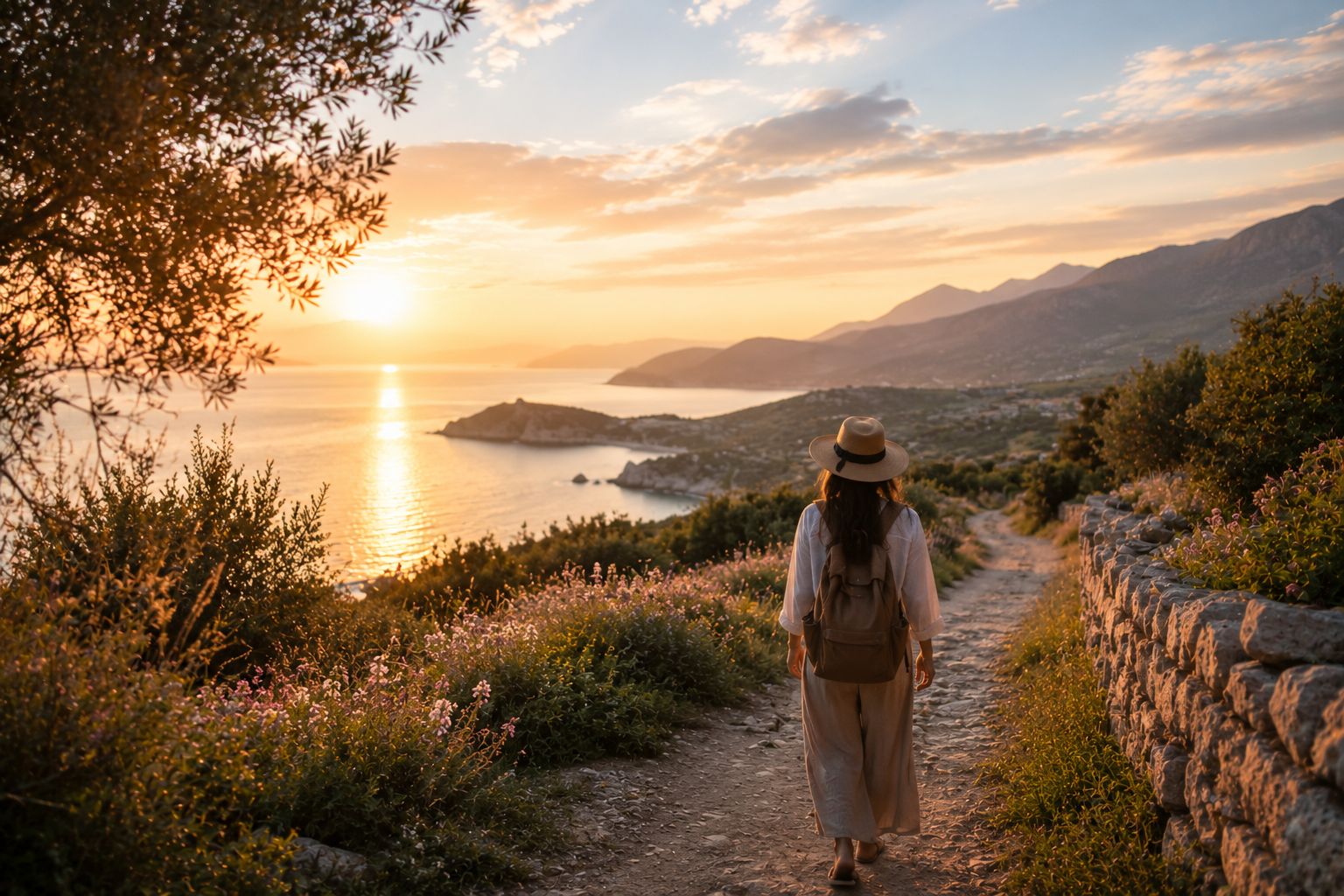 Peaceful travel preparation setting with a journal and natural landscape