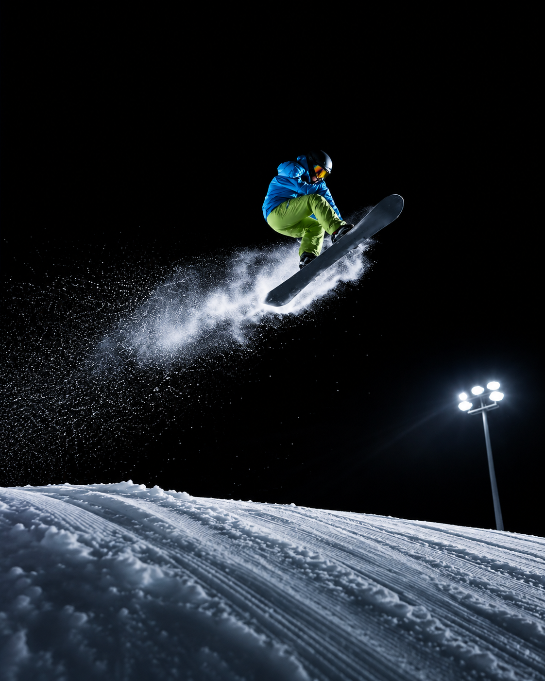A ski slope lit at night
