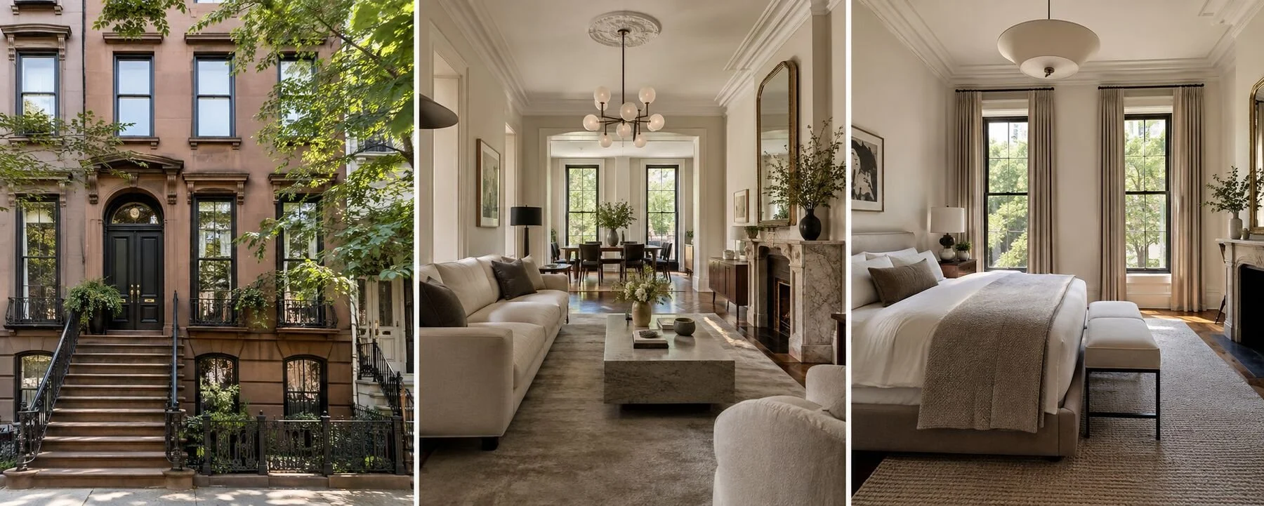 Brooklyn Brownstone: exterior, living area and primary suite