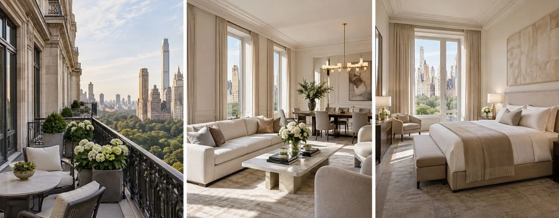 Fifth Avenue Residence: exterior, living area and primary suite