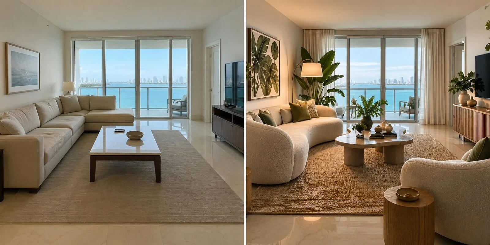 Miami Airbnb living room before and after redesign