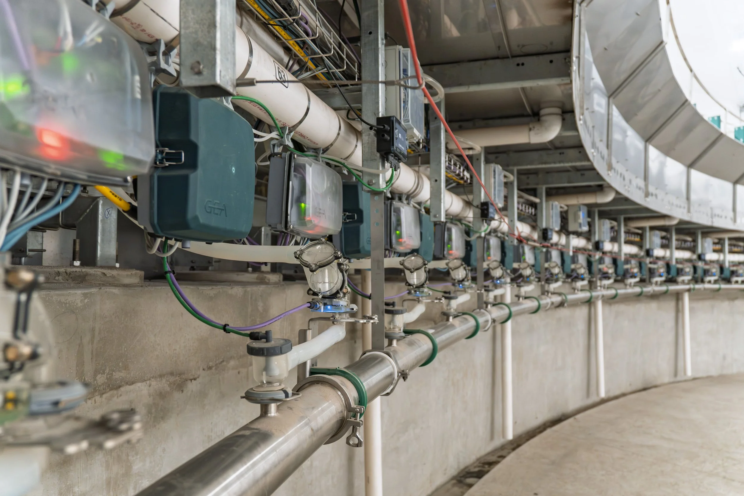 GEA brand controller units mounted inside a milking turnstyle installed by Automated Dairy