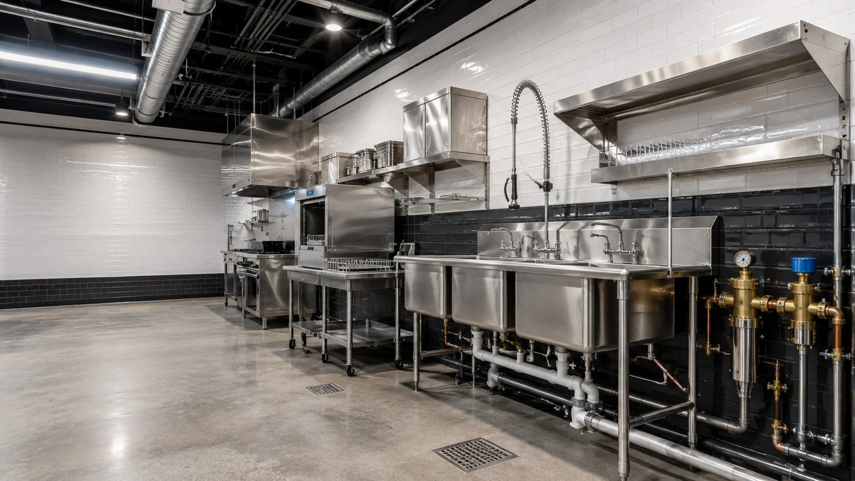 Commercial plumbing and process piping at an industrial facility.