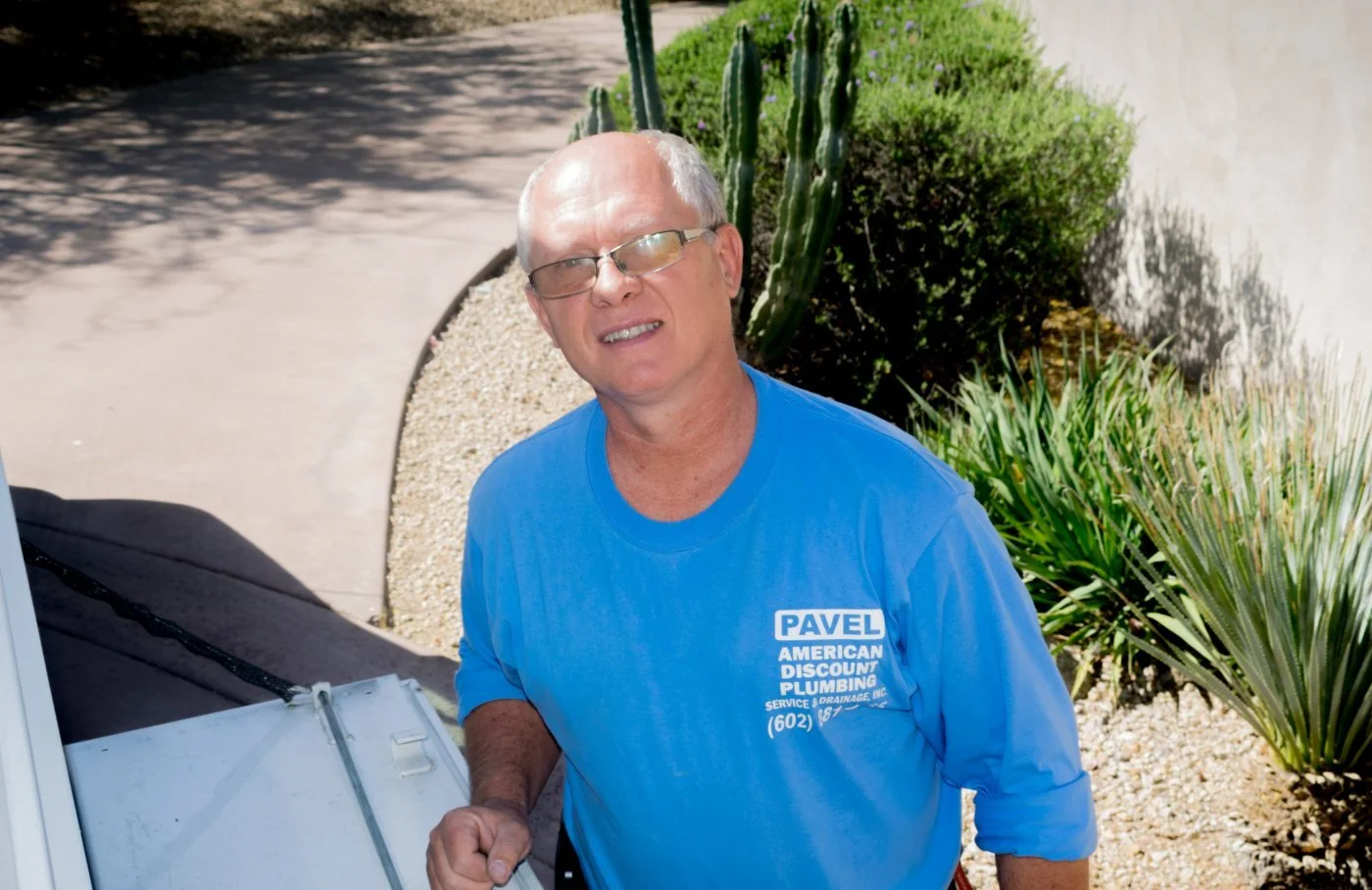 Pavel Farcas of American Discount Plumbing on a Phoenix water heater maintenance call.