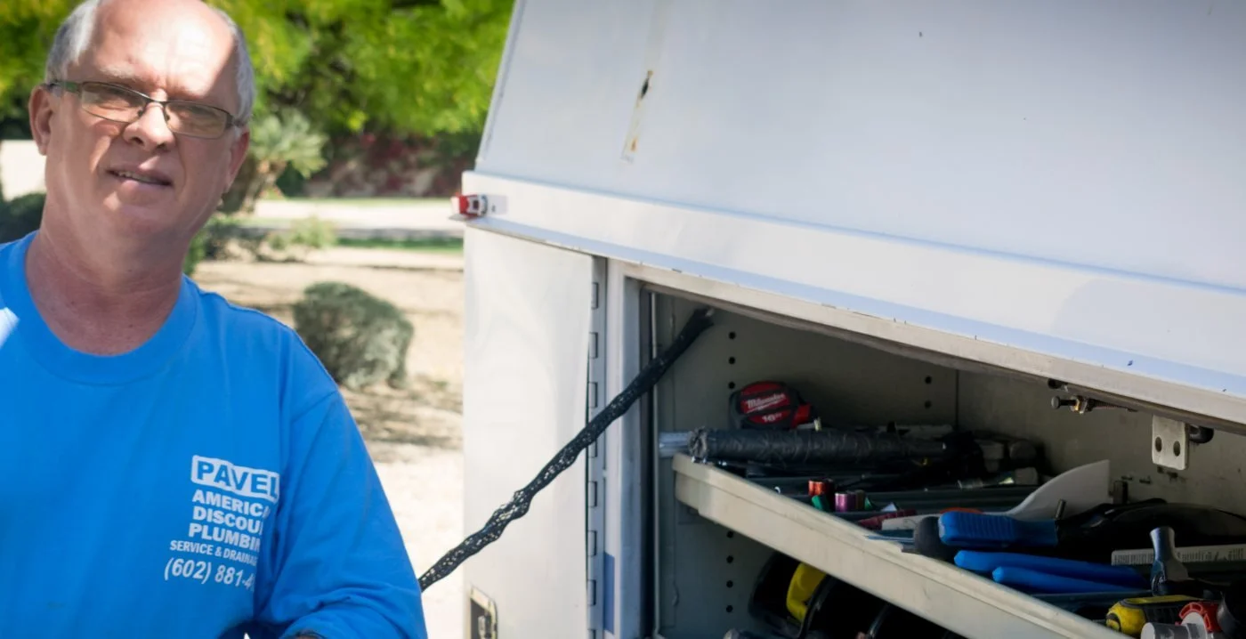 American Discount Plumbing arriving for a same-day water heater replacement in Phoenix.