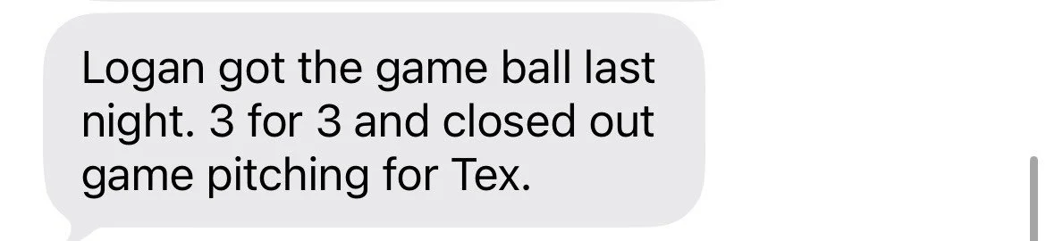 Parent message about a game ball and strong performance