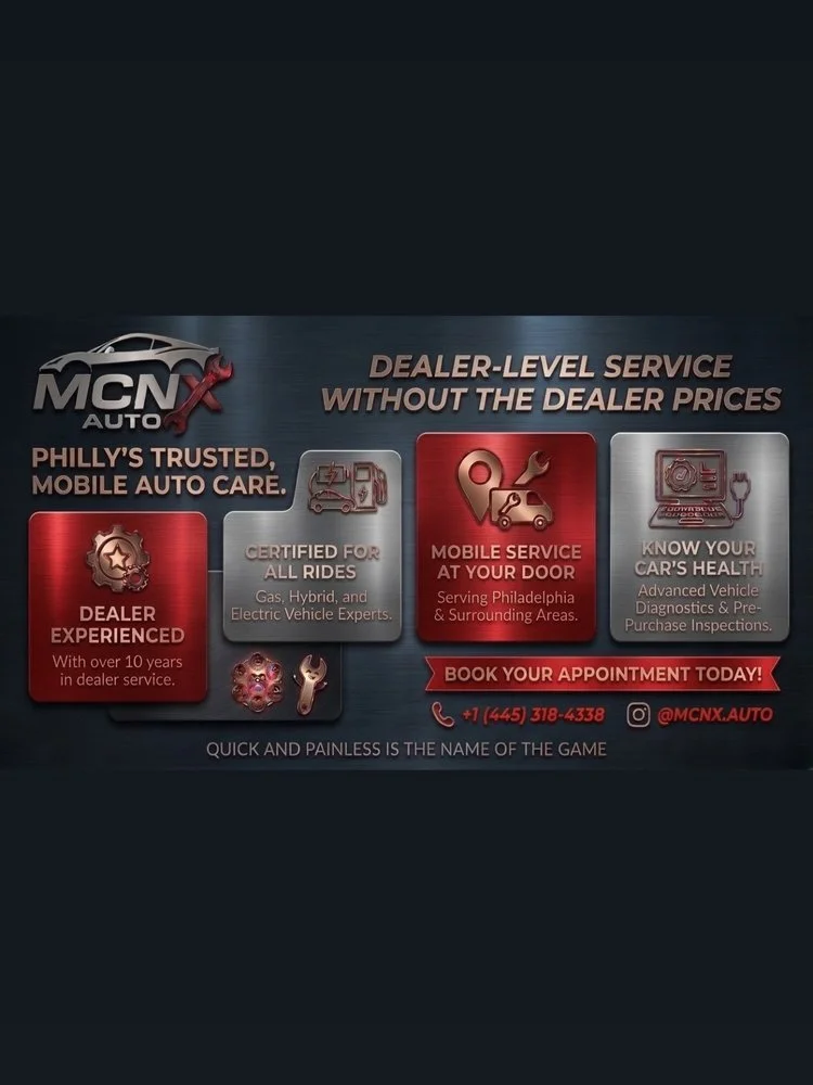 MCNX Auto promo: dealer-level service without the dealer prices. Mobile service at your door in Philadelphia and surrounding areas.
