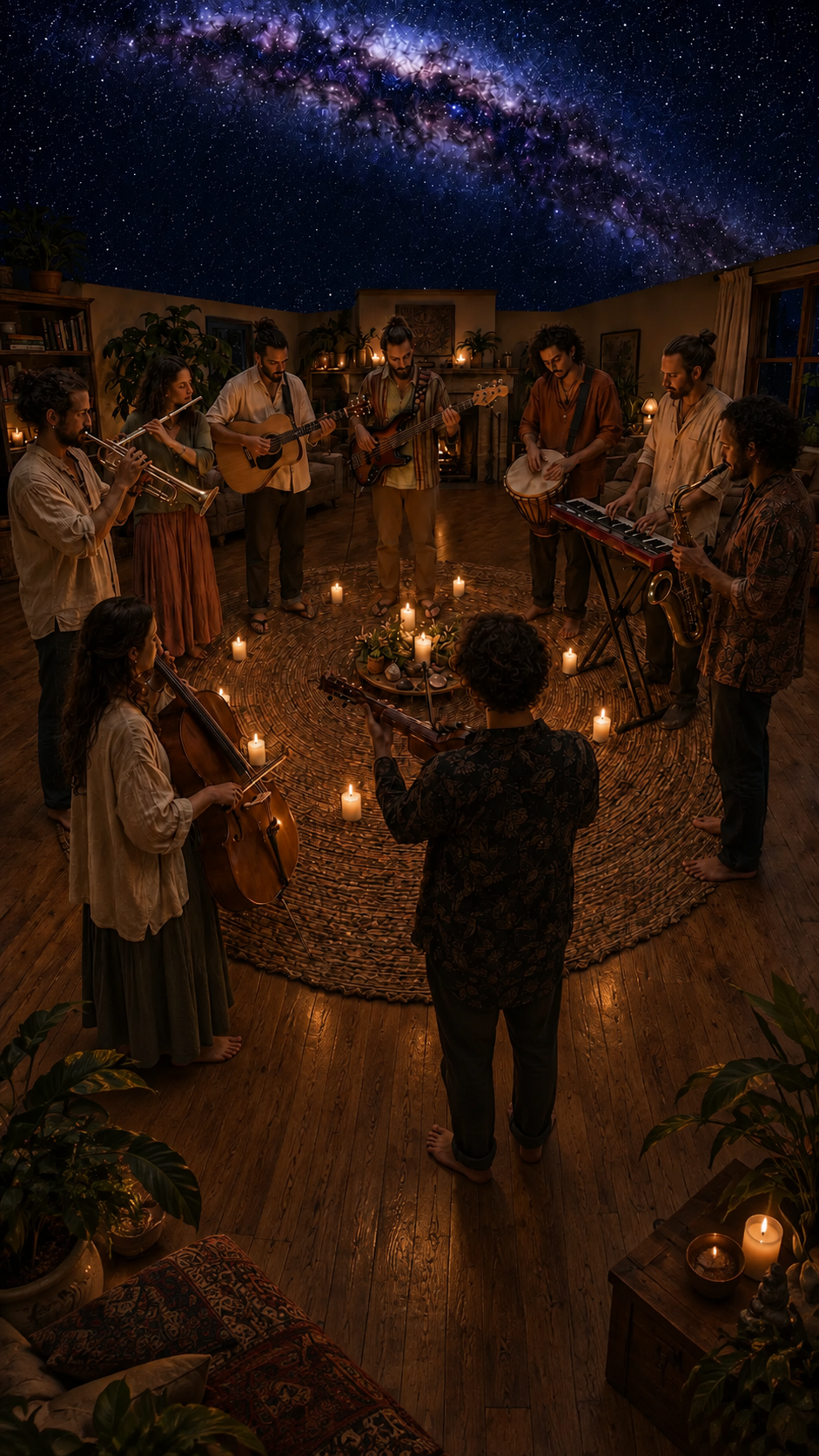 Musicians gathered in a circle for the Medicine Jam Ceremony