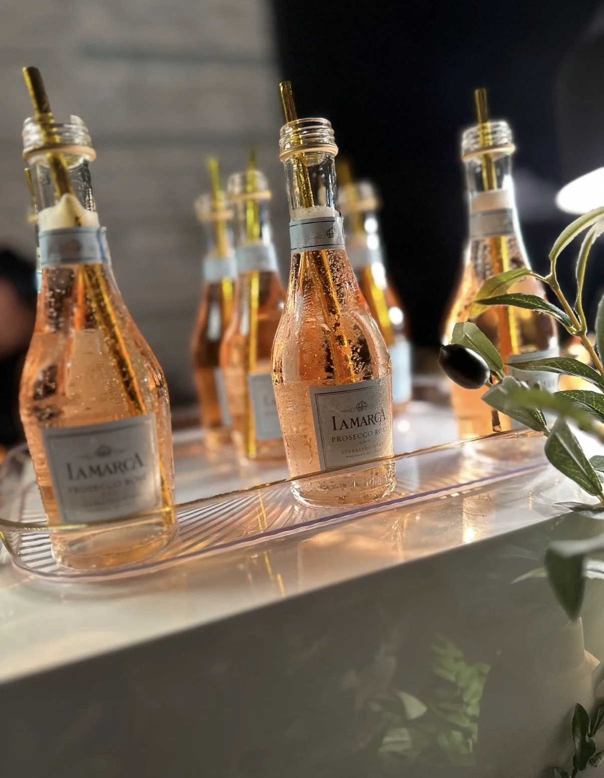 Pink champagne floaters prepared for a celebration