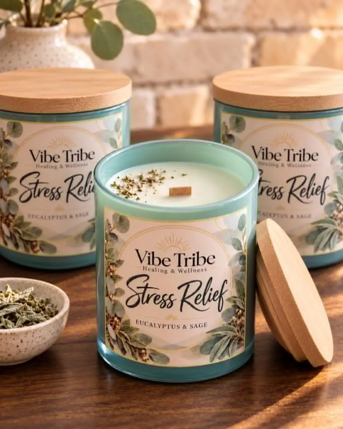 Vibe Tribe Stress Relief Eucalyptus and Sage candles