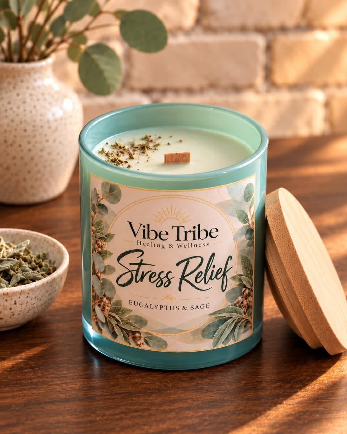 Stress Relief Eucalyptus and Sage candle detail